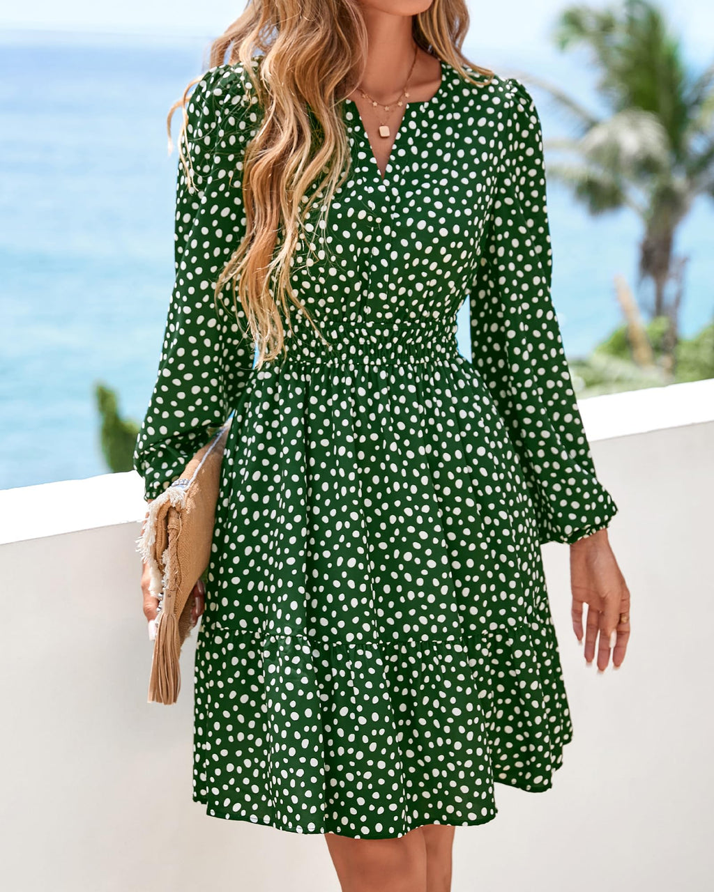 BTFBM Spring Dresses for Women Mini Long Sleeve Elastic Waist Summer Vacation Outfits Floral Wedding Guest Dress