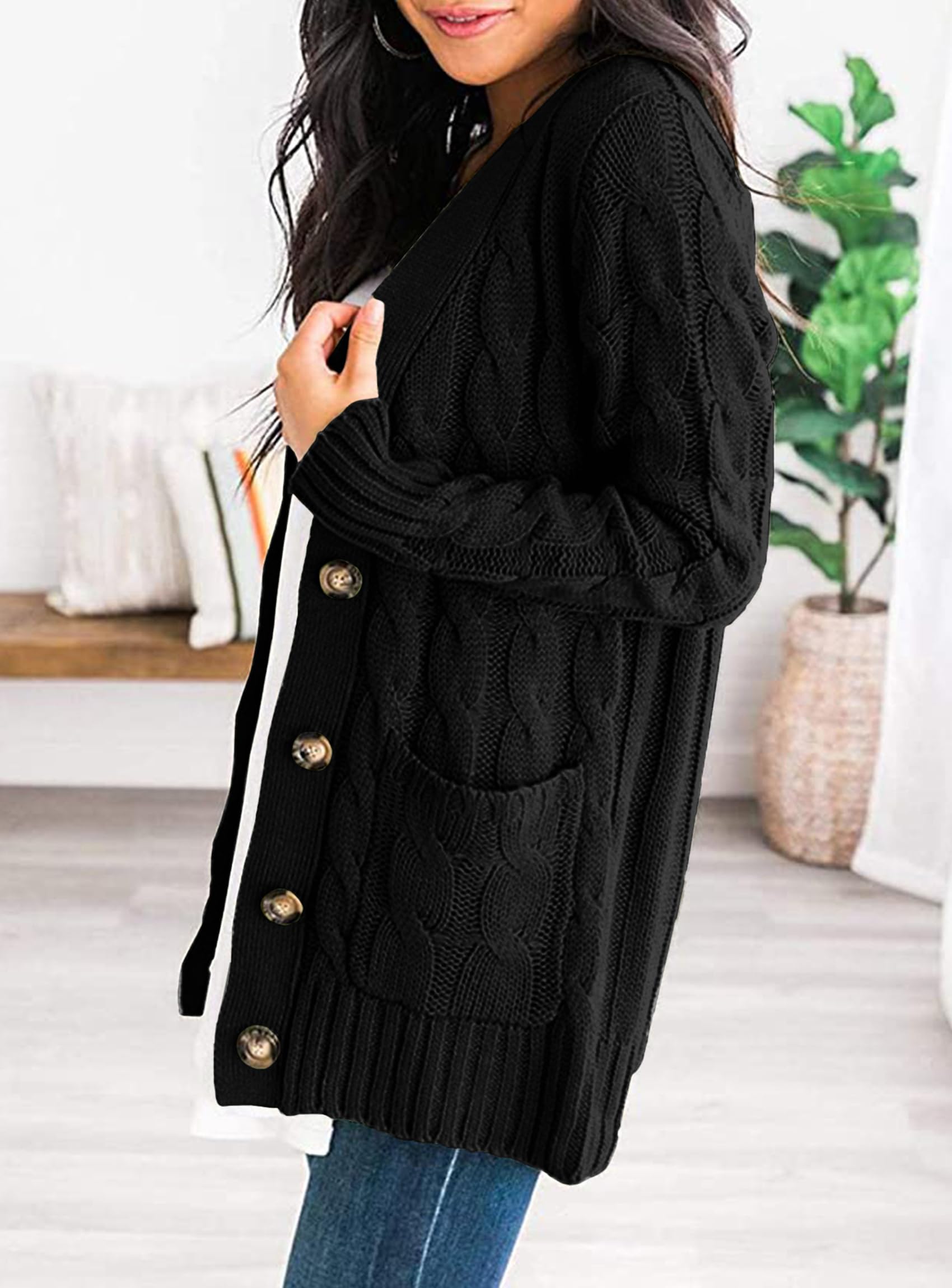 PRETTYGARDEN Women's Open Front Cardigan Sweaters Fall Fashion Button Down Cable Knit Chunky Winter Clothing Outerwear Coats