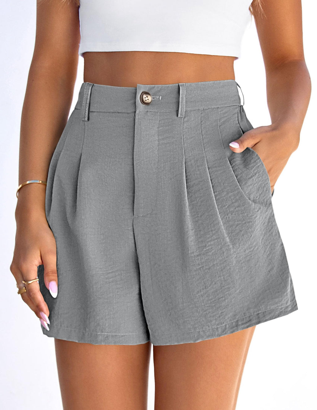 PRETTYGARDEN Womens Shorts Casual Summer Elastic High Waist Zipper Button Tailored Shorts Pleated Beach Vacation Clothes