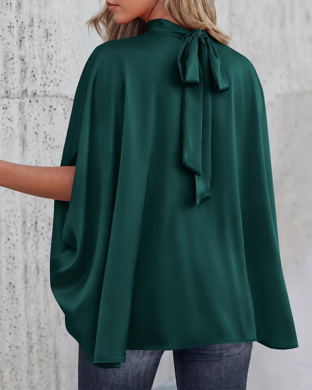 BTFBM Womens Summer Tops Mock Neck Batwing Sleeve Silk Satin Shirts Loose Oversized Dressy Casual Spring Blouses
