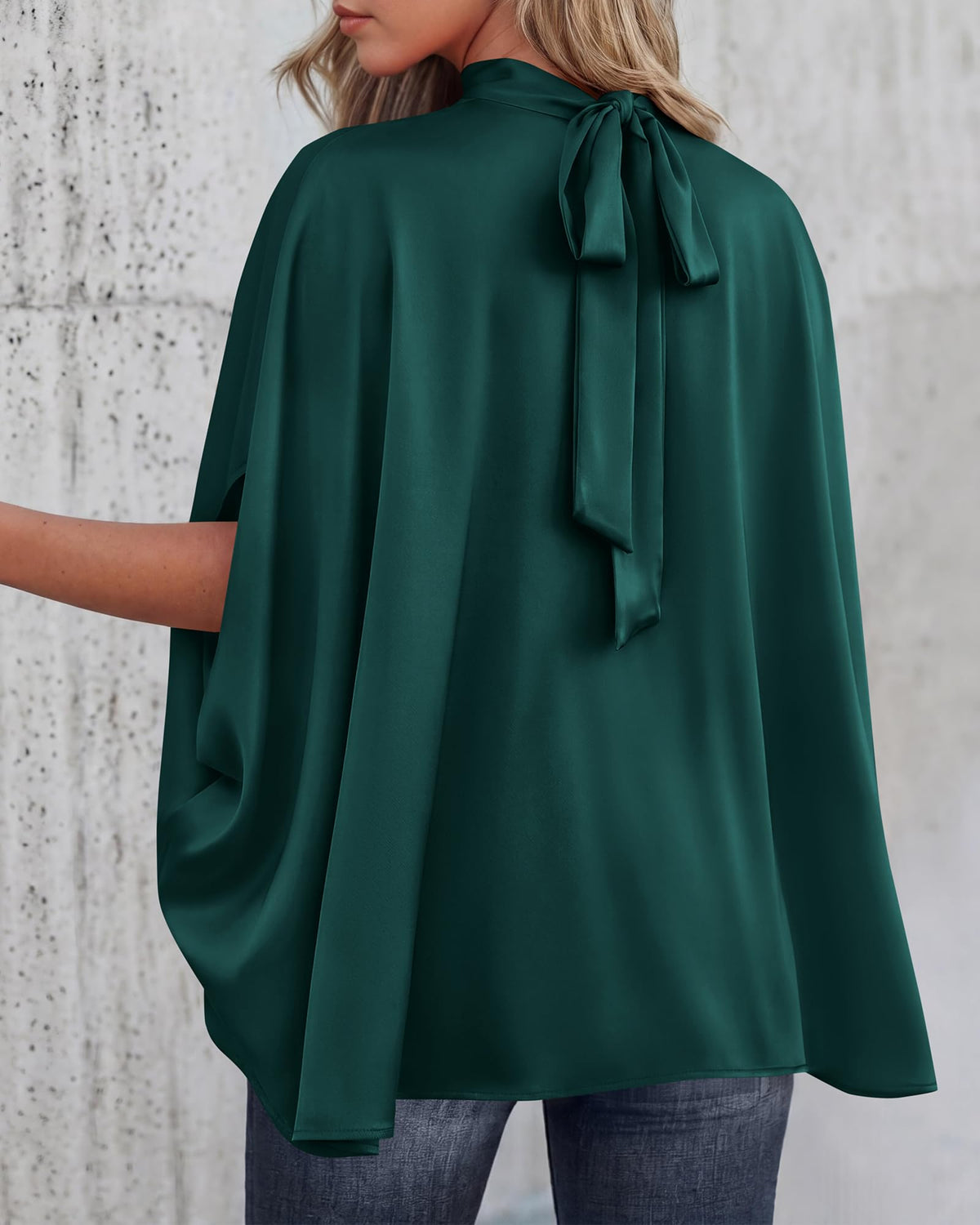 BTFBM Womens Summer Tops Mock Neck Batwing Sleeve Silk Satin Shirts Loose Oversized Dressy Casual Spring Blouses