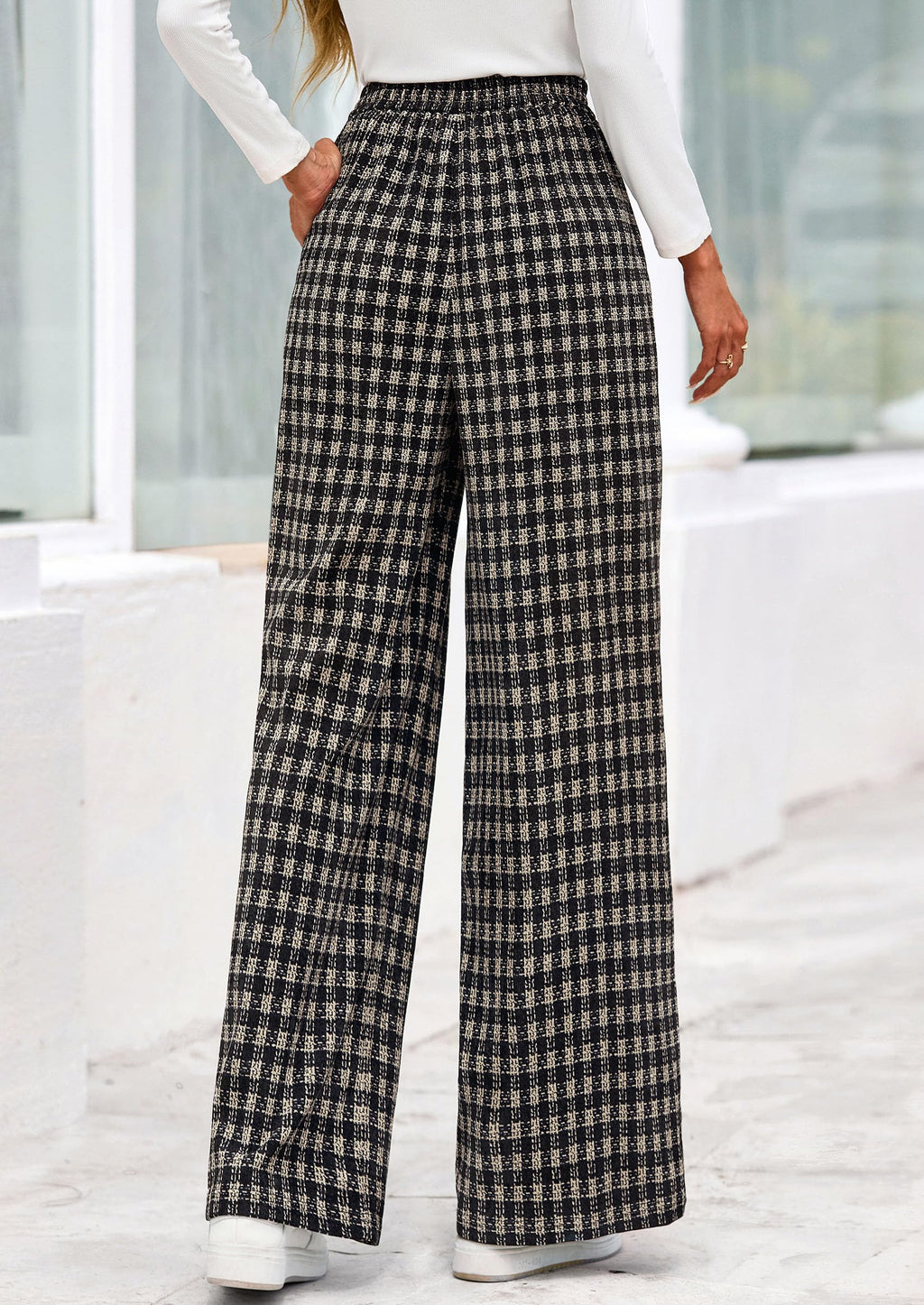 PRETTYGARDEN Casual Women's Pants Elastic Waist Palazzo Long Pajama Wide Leg Trousers Knit Fall Outfits with Pockets