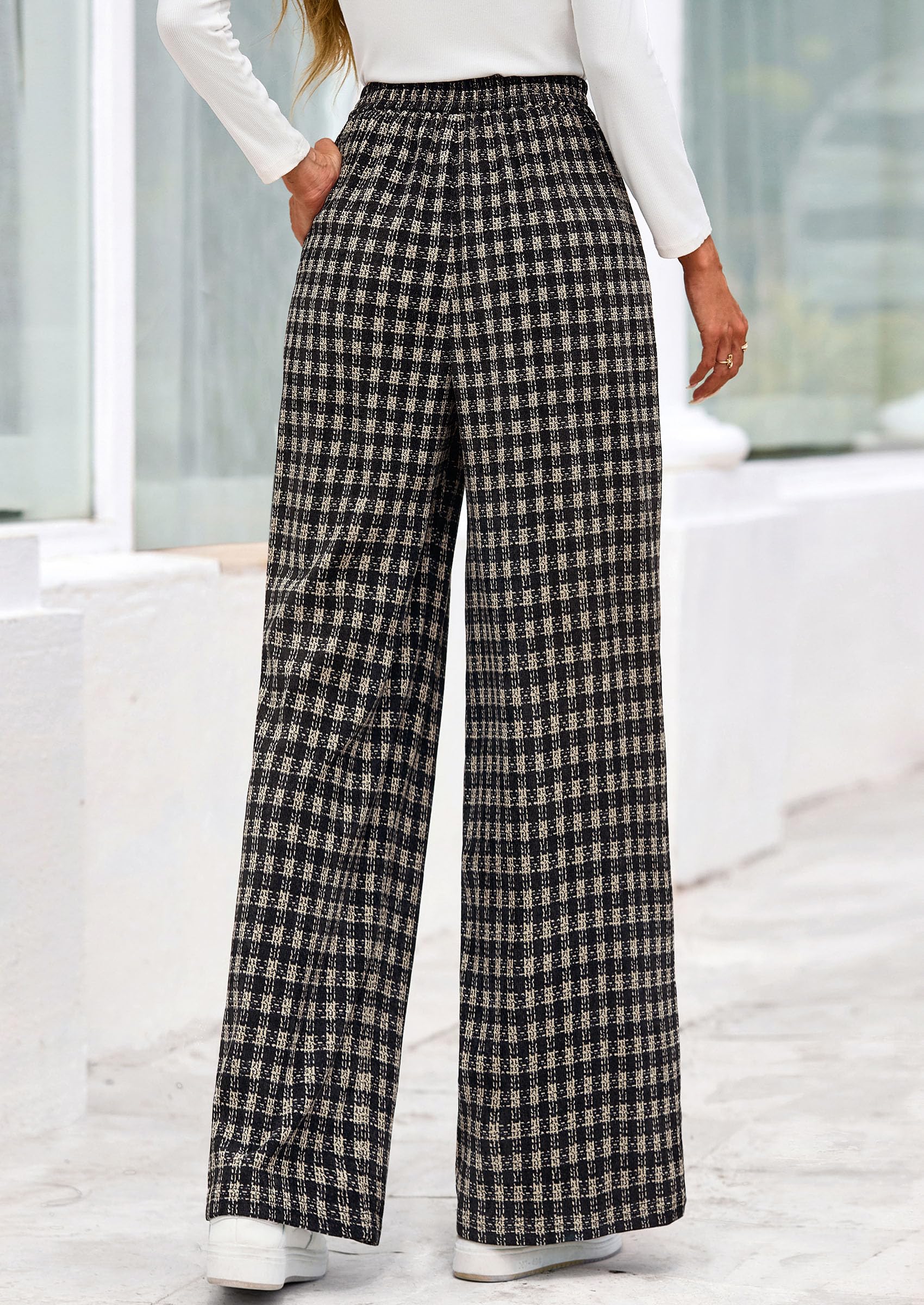 PRETTYGARDEN Casual Women's Pants Elastic Waist Palazzo Long Pajama Wide Leg Trousers Knit Fall Outfits with Pockets