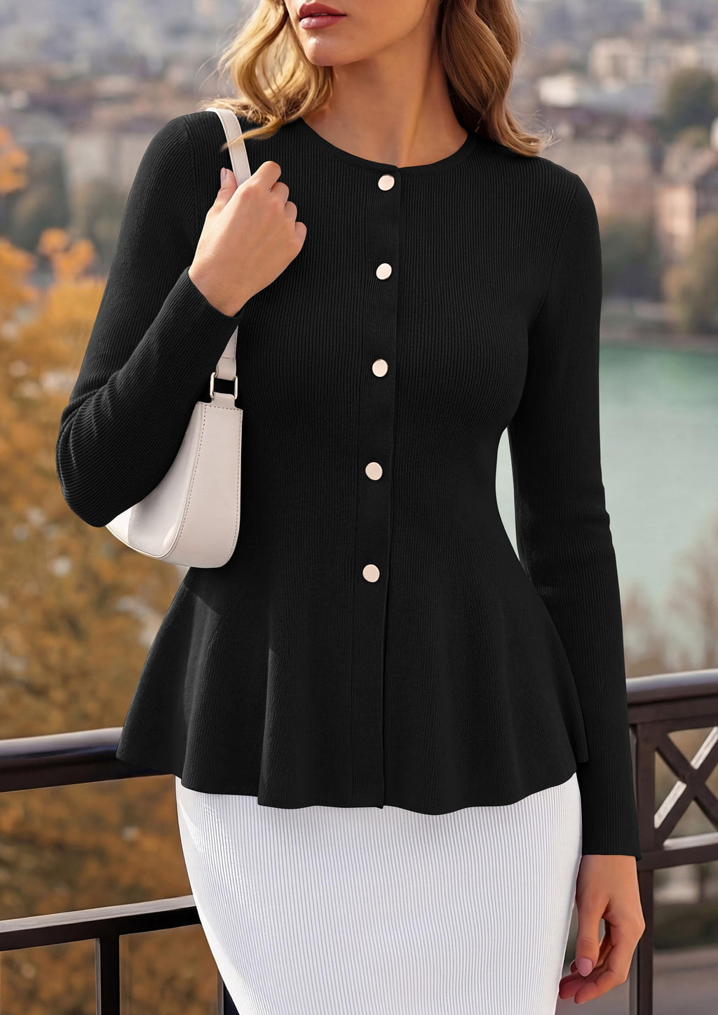 PRETTYGARDEN Women's Fall Lightweight Cardigan Sweaters | Long Sleeve Peplum Tops, Button Up, Slim Fitted, Flared Hem, Soft Ribbed Knit, Business Casual Outfits, Winter Trendy Clothes