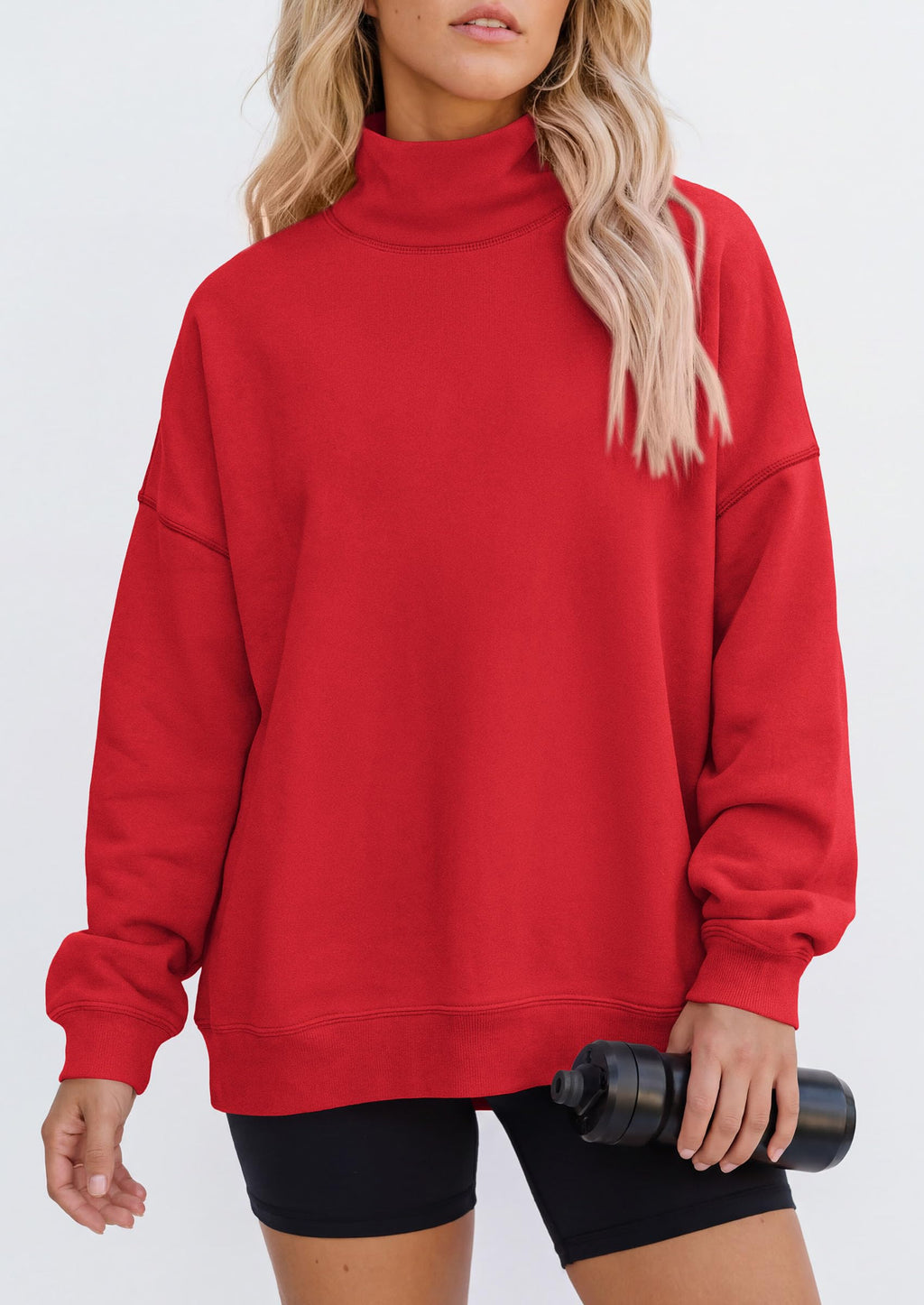 PRETTYGARDEN Womens Mock Neck Sweatshirt Oversized Pullover Loose Fit,Side Pockets,Long Sleeve Drop Shoulder Tops,Casual Lounge Work Travel Airport Outfits,Fall Fashion Winter Clothes
