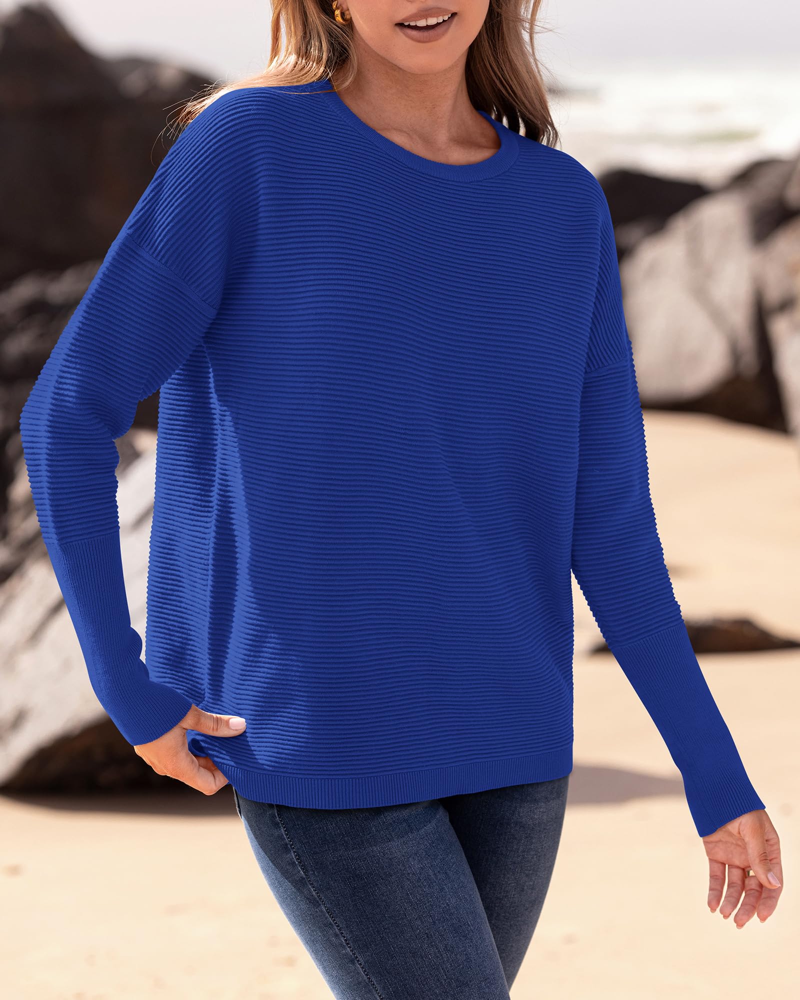 FreshPrettyFall Sweaters for Women Casual Long Sleeve Sweater Striped Loose Fit Pullover Tops