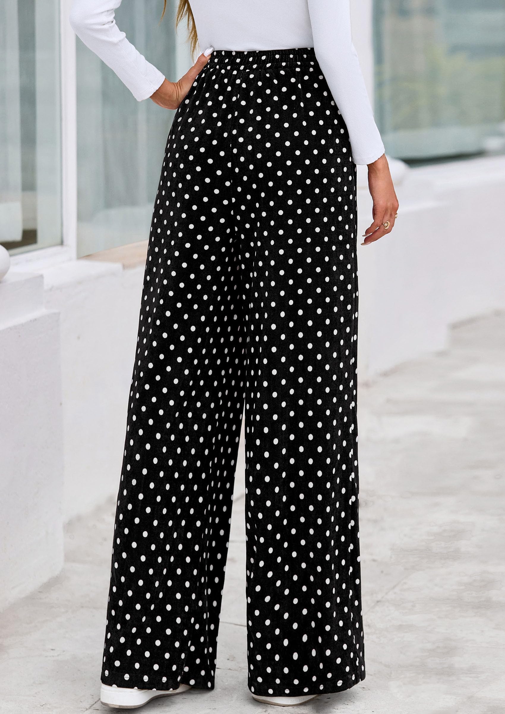 PRETTYGARDEN Casual Women's Pants Elastic Waist Palazzo Long Pajama Wide Leg Trousers Knit Fall Outfits with Pockets