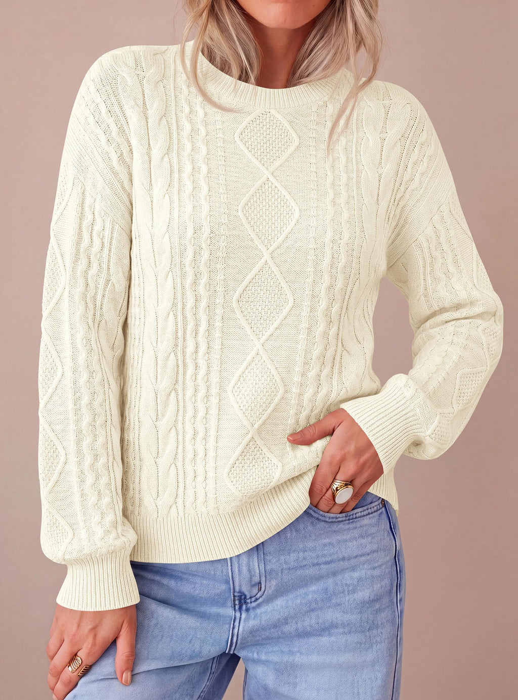 PRETTYGARDEN Women's Crewneck Cable Knit Sweater Pullover Tops Soft Luxury,Long Sleeve Sweaters,Chunky Texture,Fall Outfits,Warm Layering,Daily Wear,Work Holiday,Winter Going out Top