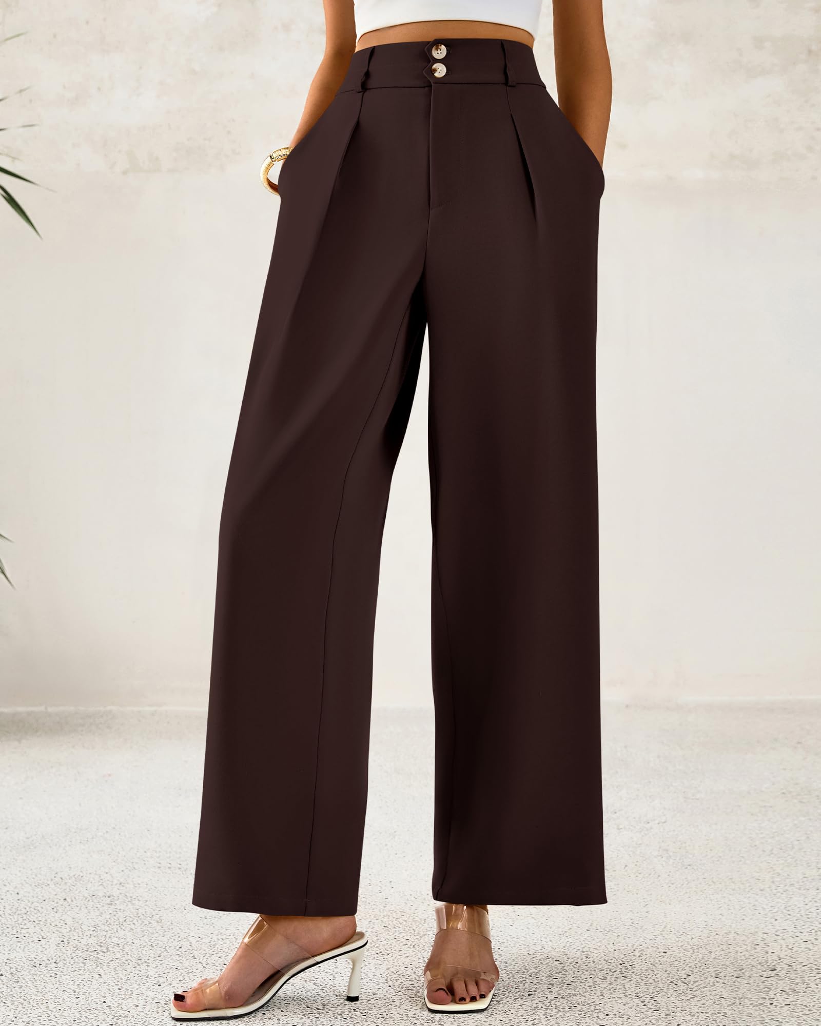 BTFBM Women Wide Leg Dress Pants High Waisted Button Pleated Business Casual Trousers Office Work Palazzo Pants