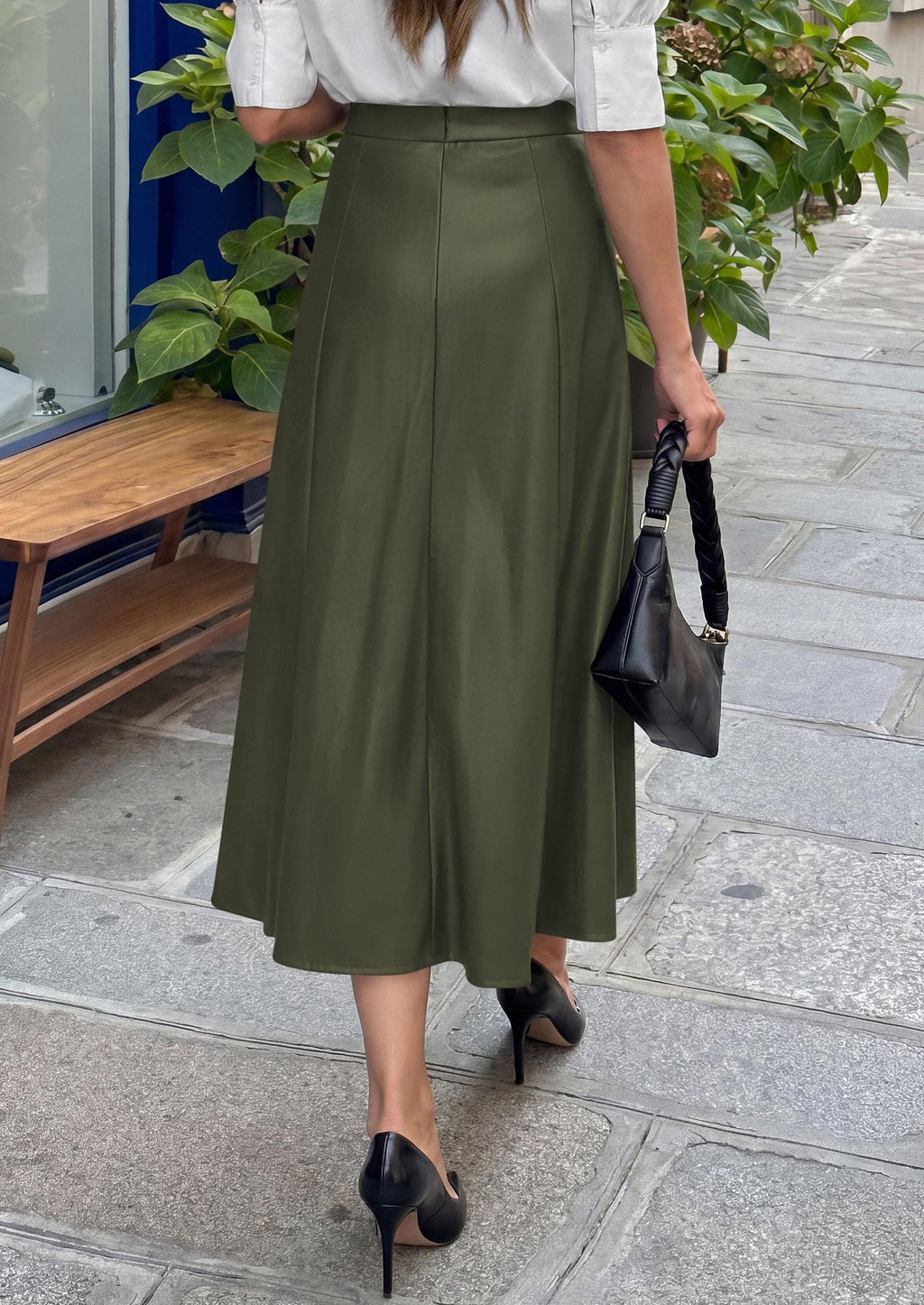 PRETTYGARDEN Womens Faux Leather High Waisted Midi Skirt | Flowy A Line Pleated Skirts, Elegant Swing Flared, Work Business Casual Outfits, Fall Winter Fashion Clothes