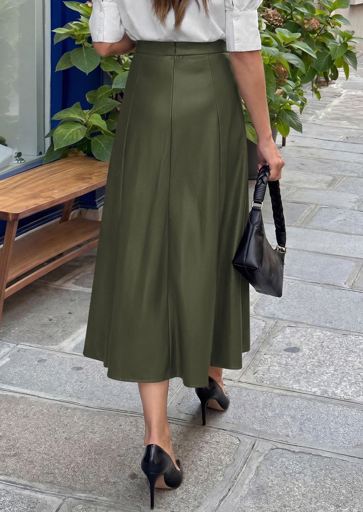 PRETTYGARDEN Womens Faux Leather High Waisted Midi Skirt | Flowy A Line Pleated Skirts, Elegant Swing Flared, Work Business Casual Outfits, Fall Winter Fashion Clothes