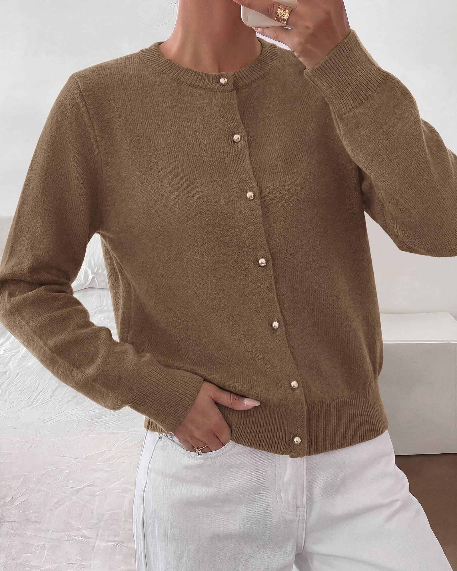 BTFBM Button Cardigan Sweaters for Women Fall Clothes Ribbed Knit Open Front Cardigan, Long Sleeve Sweater, Cozy Soft Stretchy Outerwear, Relaxed Fit, Trendy Winter Outfits