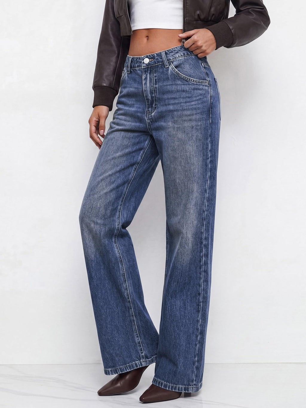 BTFBM Women Casual Straight Leg Jeans Trendy High Waisted, Pockets, Long Denim Pants, Slacks, Bottoms, Vacation Outfits, Travel Airport, Fashion Clothes, Fall Winter