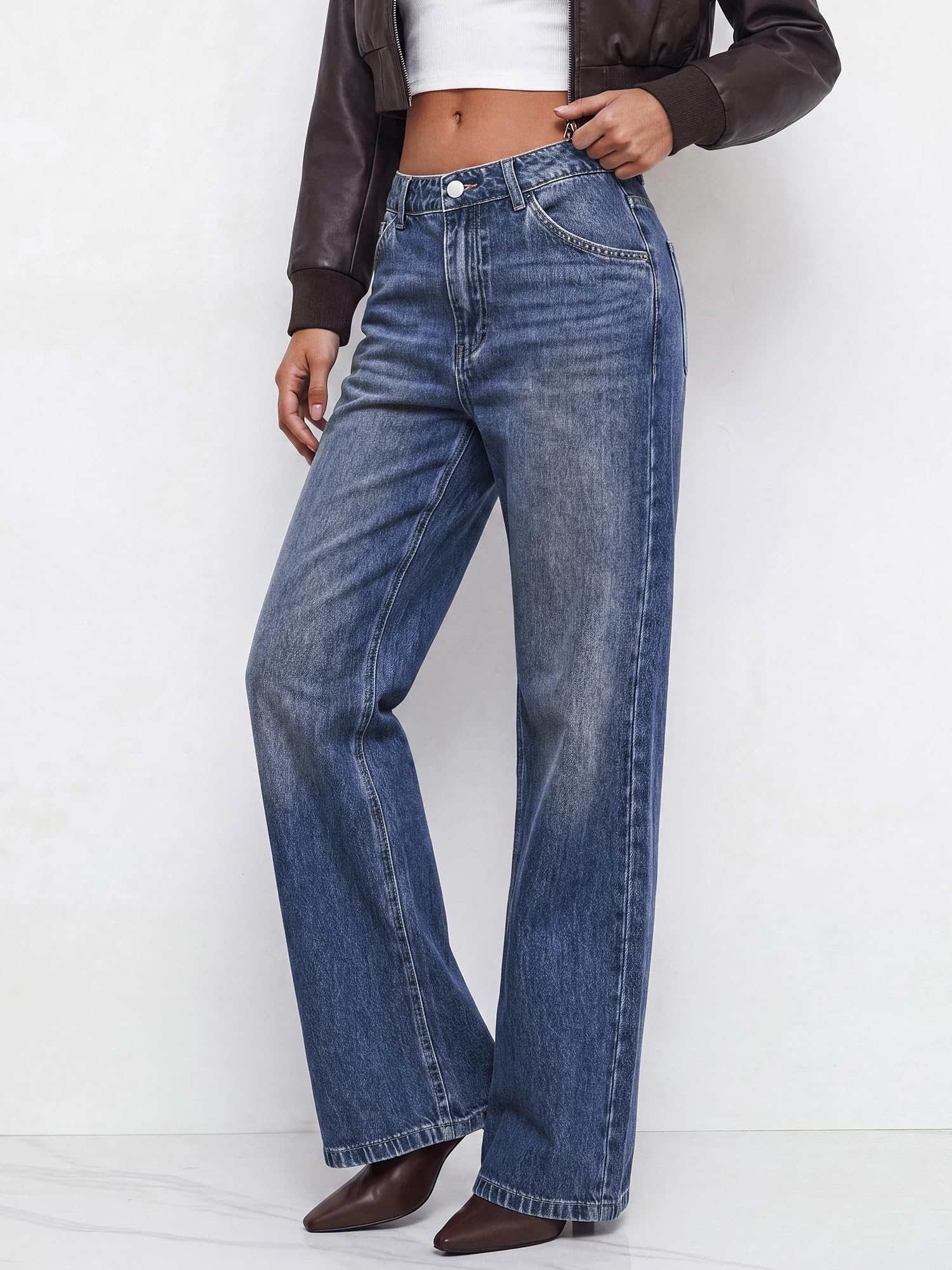 BTFBM Women Casual Straight Leg Jeans Trendy High Waisted, Pockets, Long Denim Pants, Slacks, Bottoms, Vacation Outfits, Travel Airport, Fashion Clothes, Fall Winter