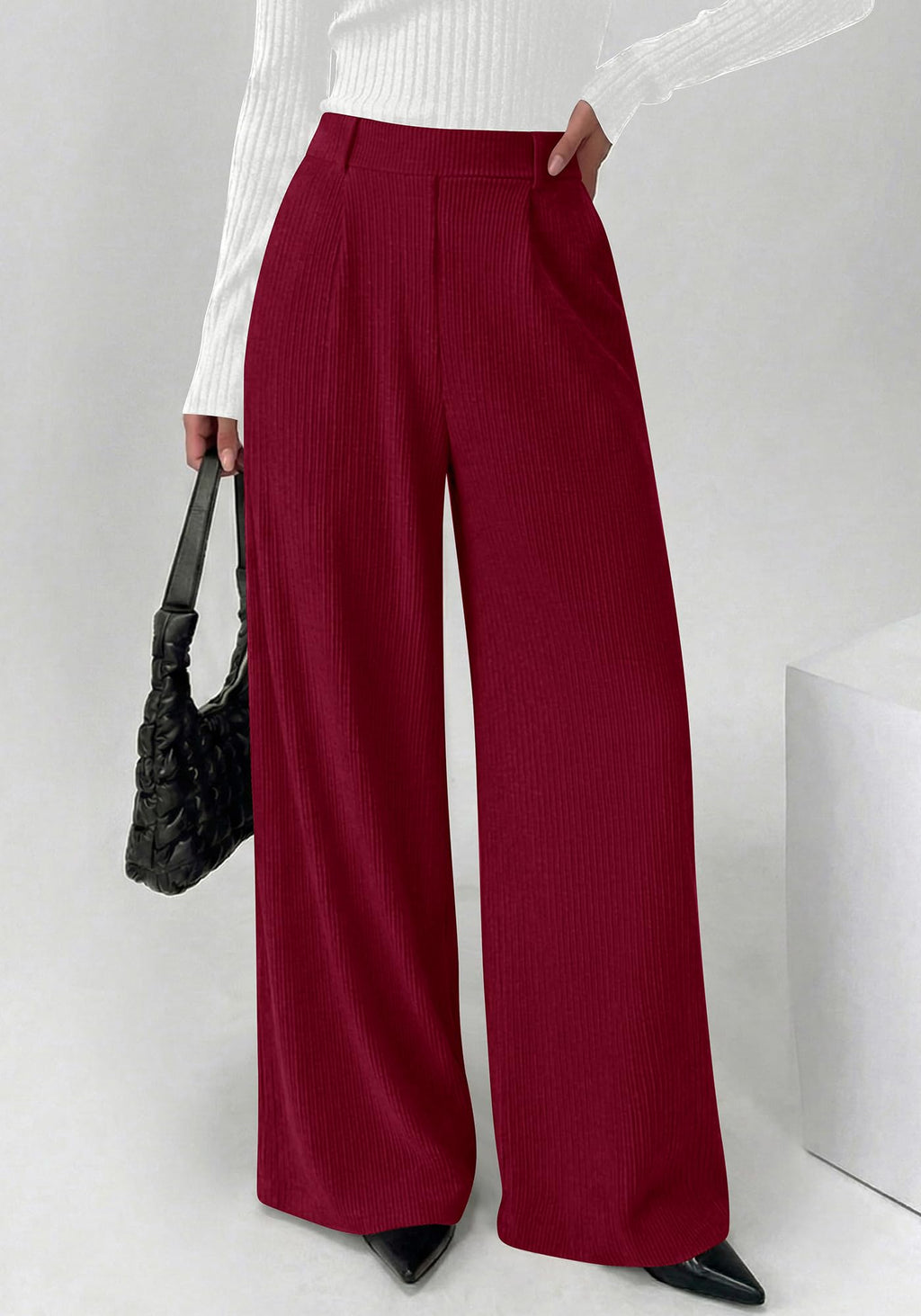 BTFBM Wide Leg Pants for Women Dressy Work Business Casual Elastic High Waisted Trousers Ribbed Lounge Palazzo Pants