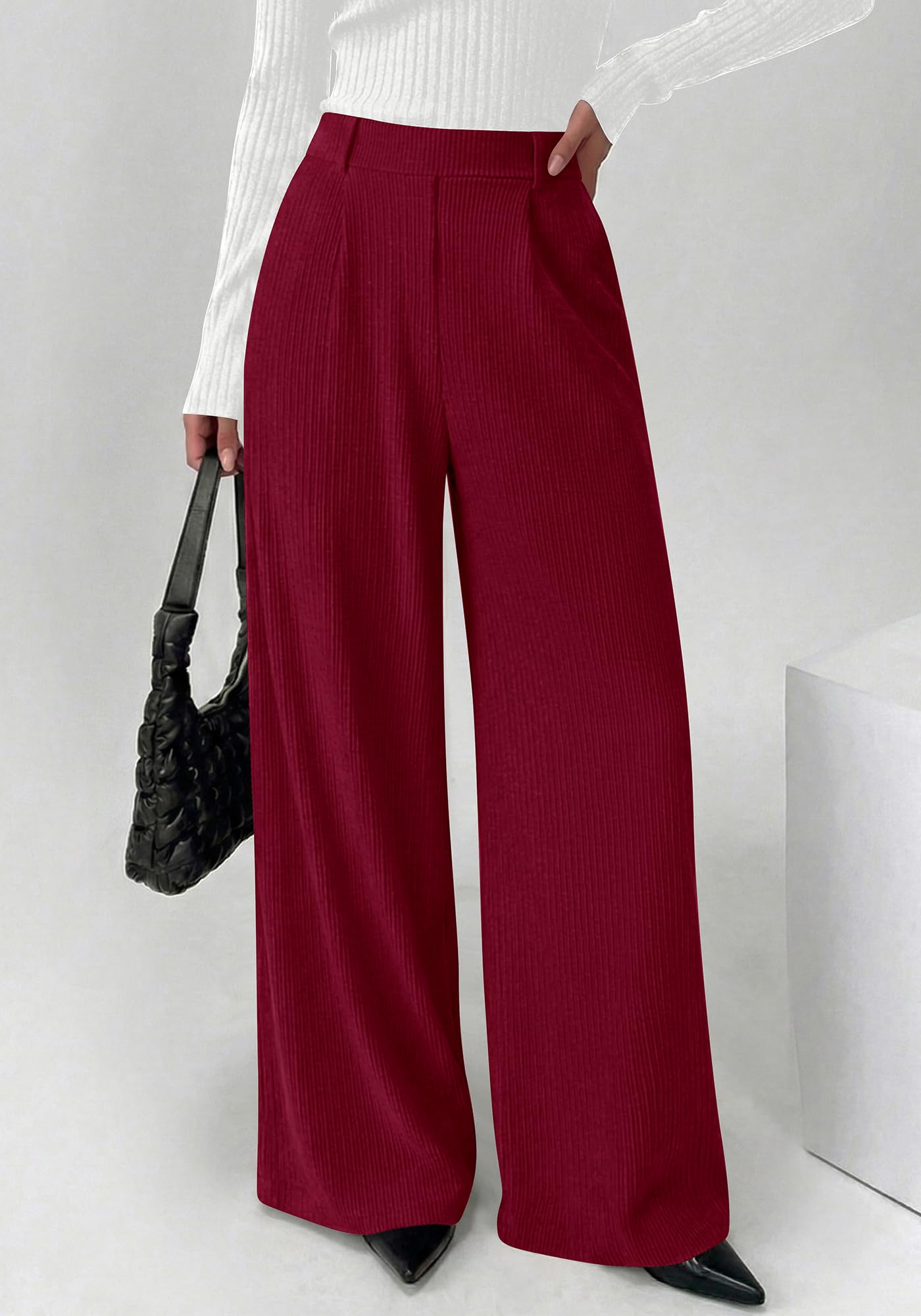 BTFBM Wide Leg Pants for Women Dressy Work Business Casual Elastic High Waisted Trousers Ribbed Lounge Palazzo Pants