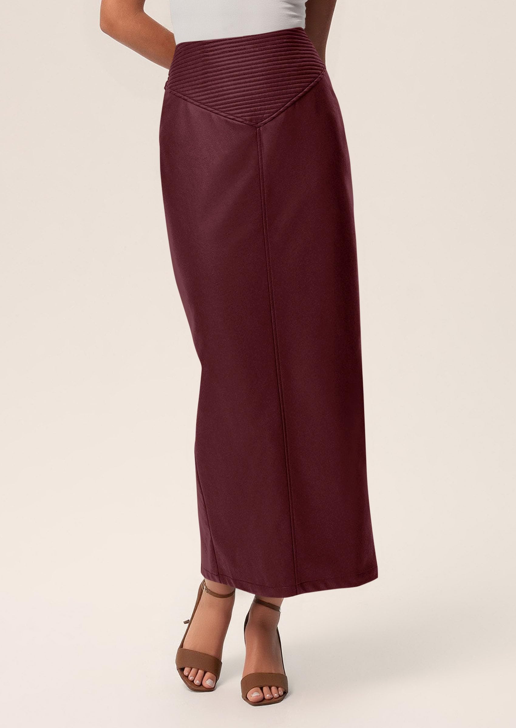 PRETTYGARDEN Long Skirts for Women Fall Fashion Clothing Faux Leather High Waist Dressy Casual Slit Pencil Maxi Skirt