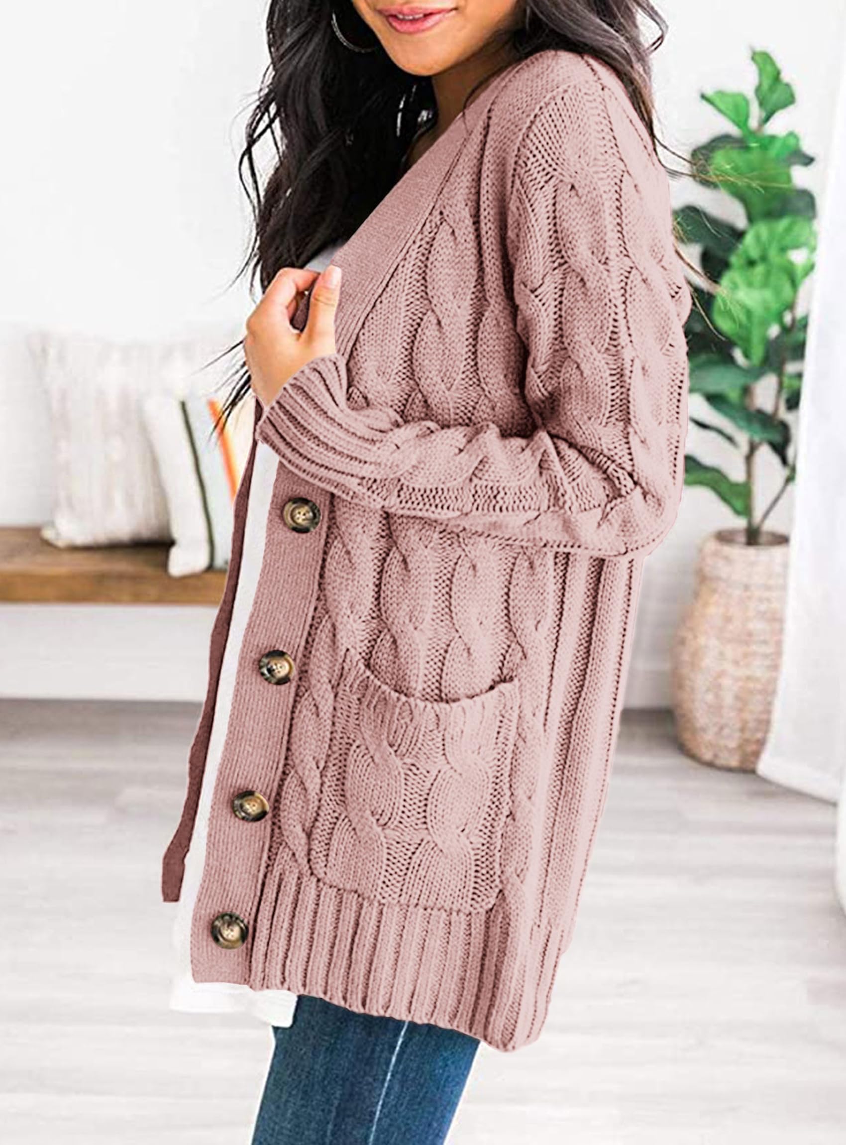 PRETTYGARDEN Women's Open Front Cardigan Sweaters Fall Fashion Button Down Cable Knit Chunky Winter Clothing Outerwear Coats