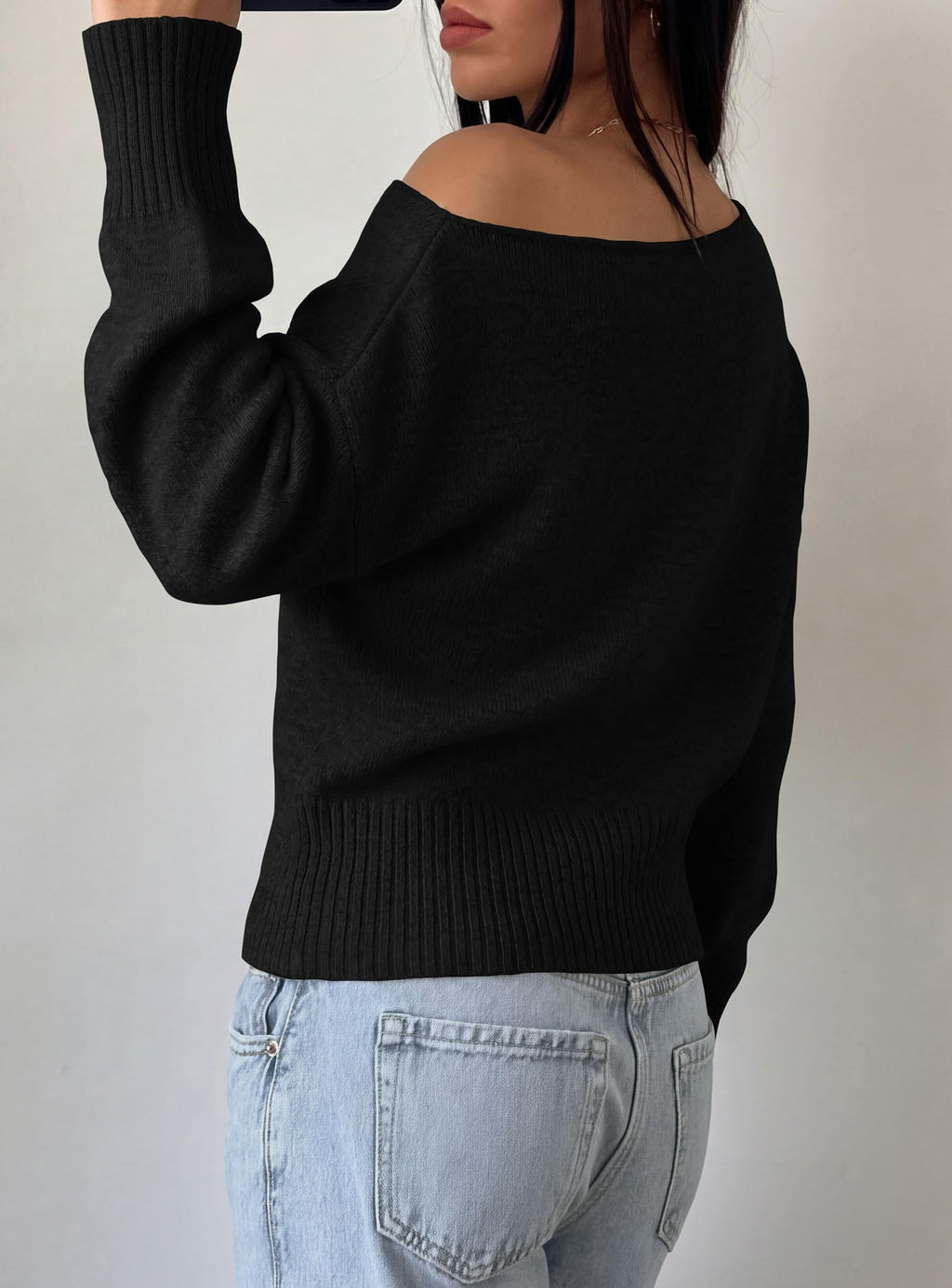 PRETTYGARDEN Womens Off The Shoulder Sweater Fall Fashion Soft Stretchy Knit Fabric, Batwing Long Sleeve Cinched Waist Cropped Sweaters, Date Night Outfit, Asymmetrical Going Out Tops