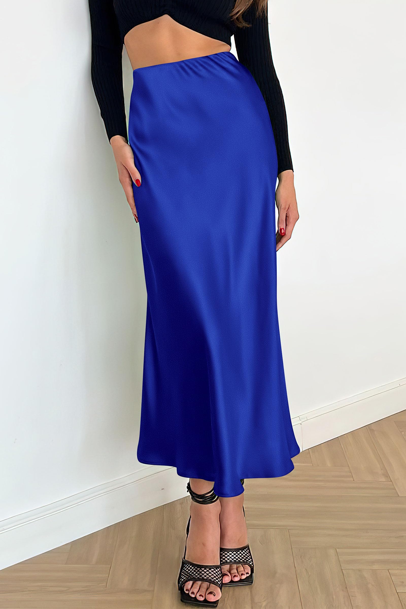 PRETTYGARDEN Women's Satin Skirts Dressy Casual Fall High Waisted Cocktail Wedding Flowy Elegant A Line Midi Skirt