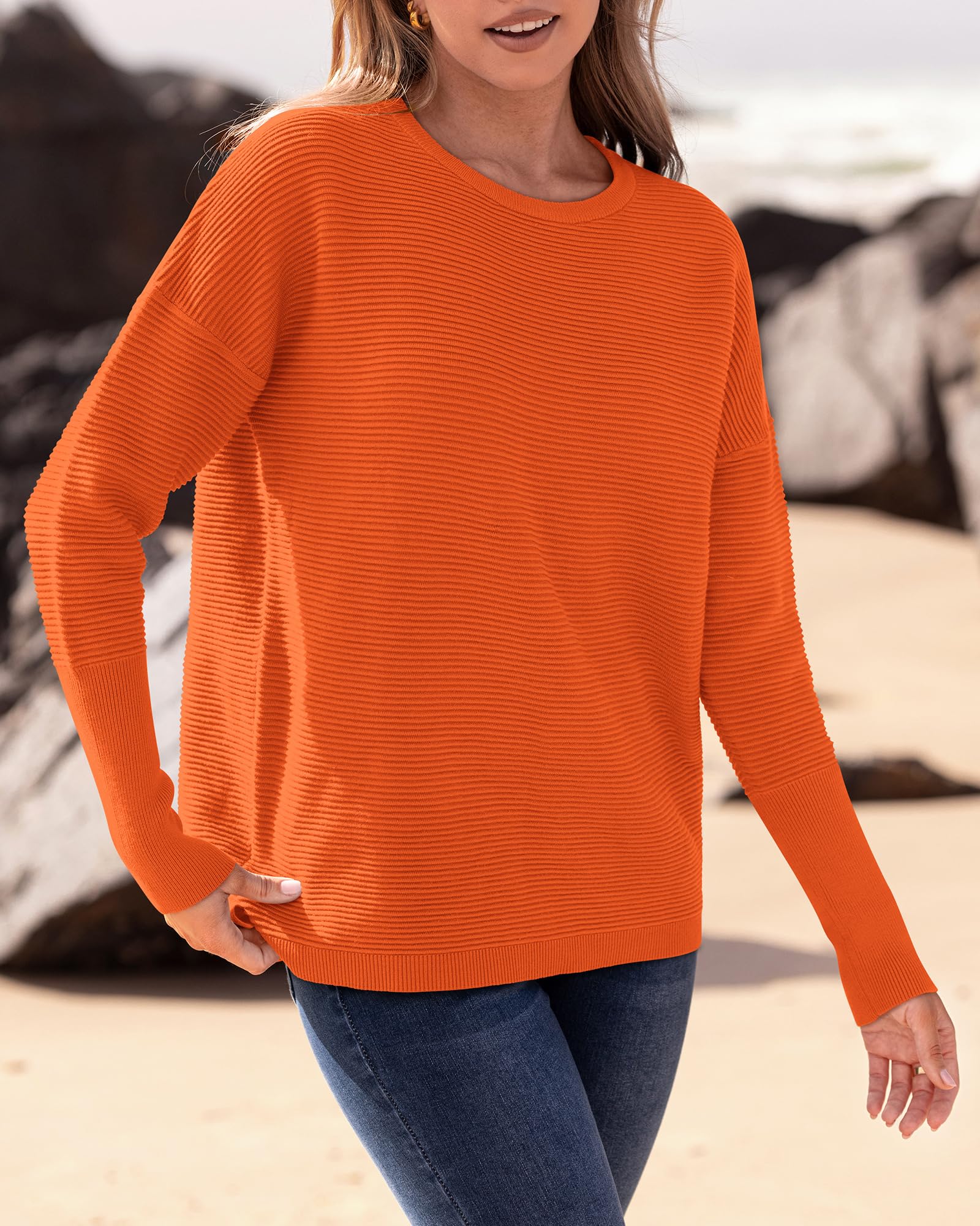 FreshPrettyFall Sweaters for Women Casual Long Sleeve Sweater Striped Loose Fit Pullover Tops