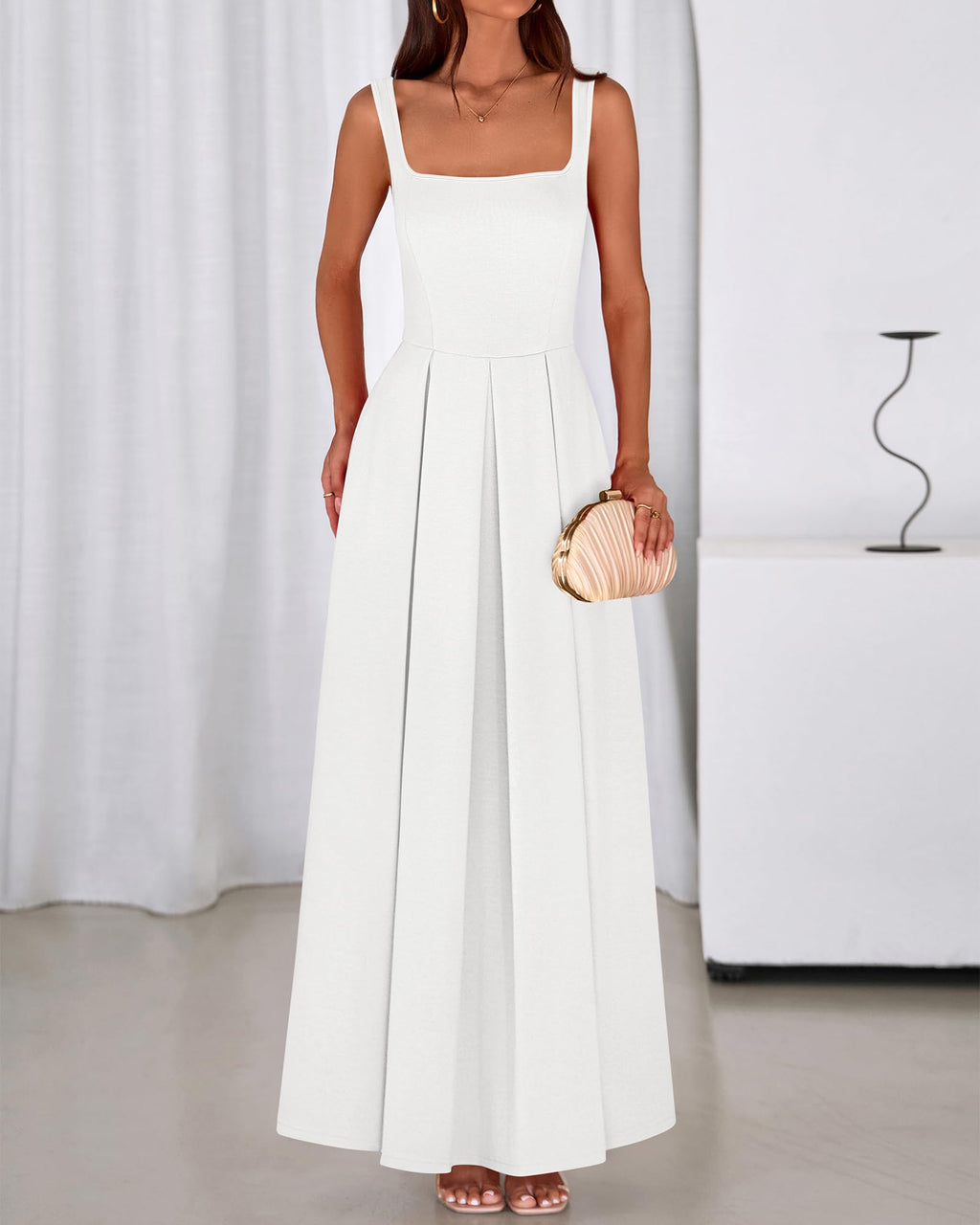 BTFBM Women Summer Square Neck Maxi Dress Spring Elegant Classy Sleeveless Formal Wedding Guest Cocktail Dresses