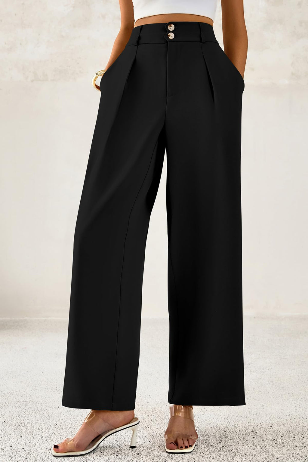 FreshPretty Women Wide Leg Dress Pants High Waist Work Trousers Button Pleated Slacks Palazzo Pants Business Casual Outfits
