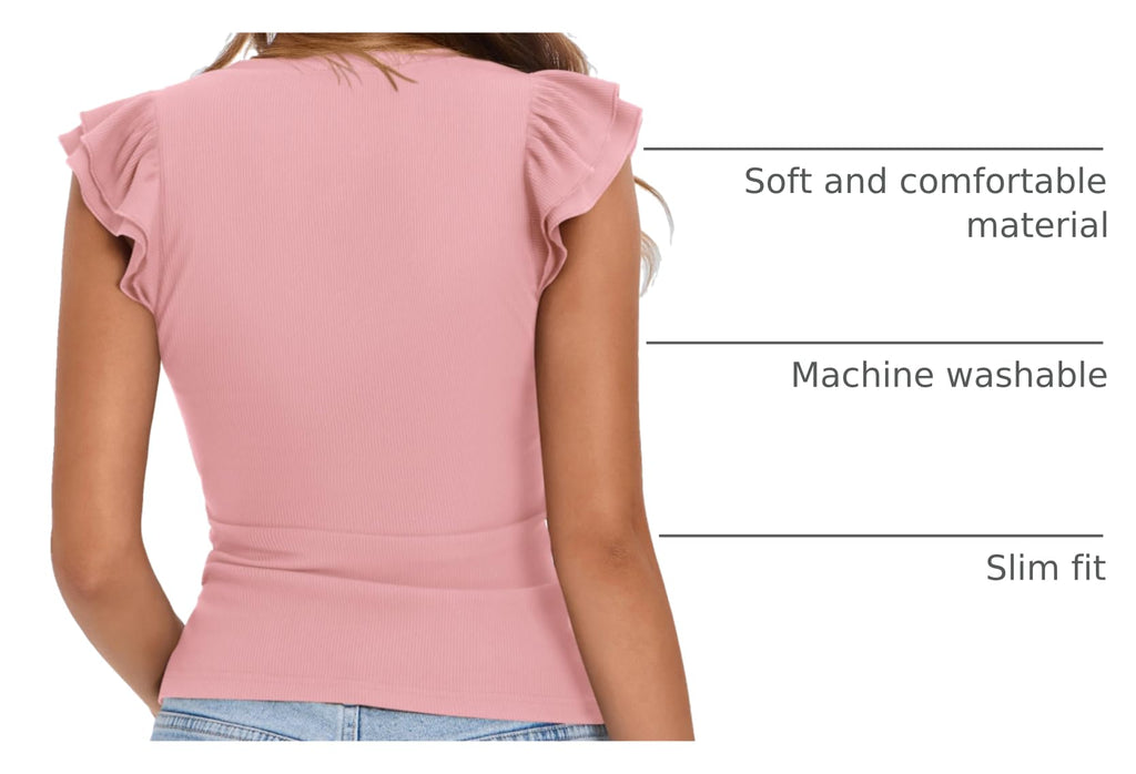 PRETTYGARDEN Womens V Neck Summer Tops Ruffle Sleeveless Slim Fit T Shirts Going Out Casual Blouses