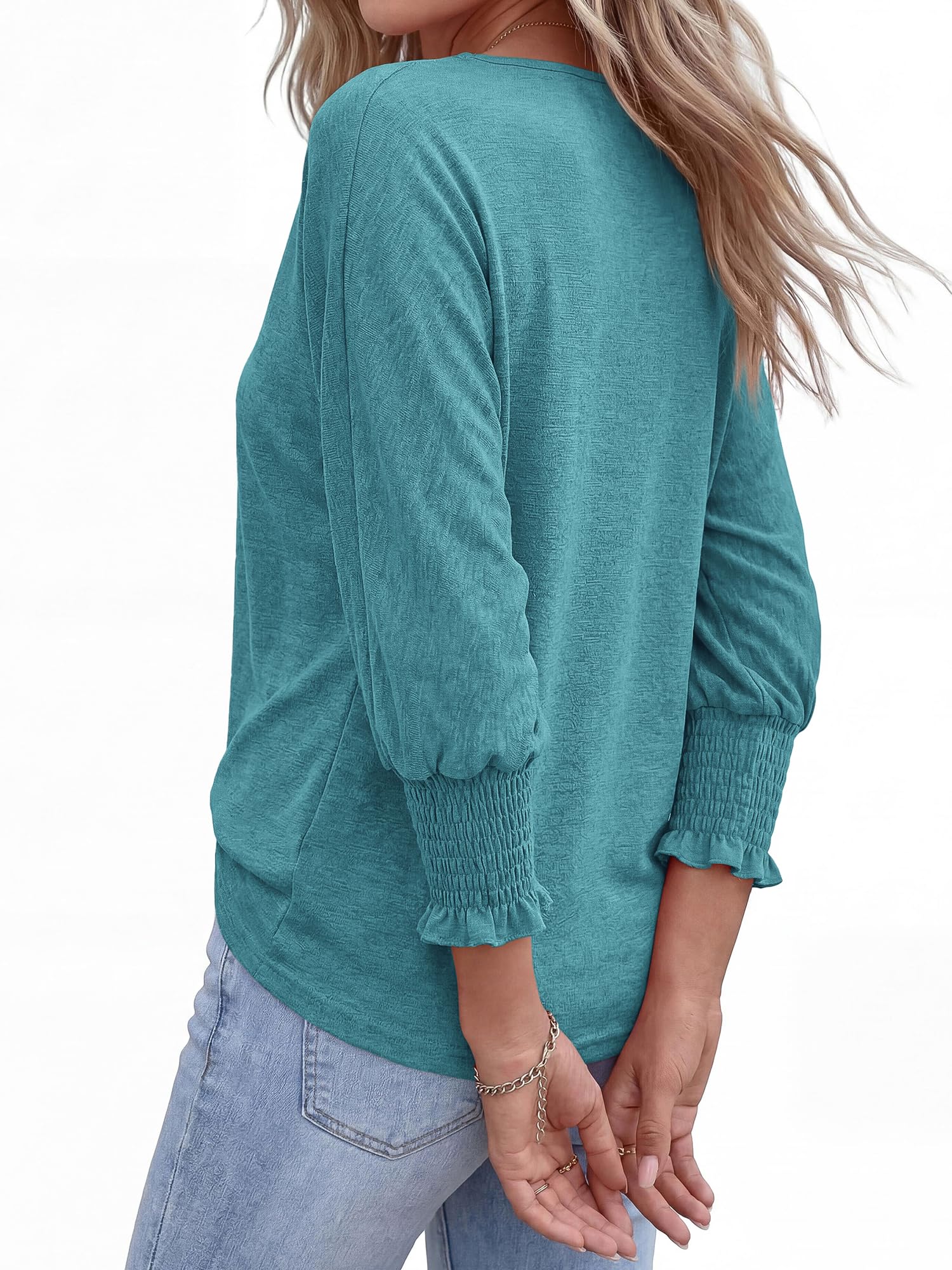 BTFBM Womens Tops Dressy Casual Summer T Shirts Crewneck 3/4 Sleeve Beach Vacation Loose Tunic Spring Work Blouse