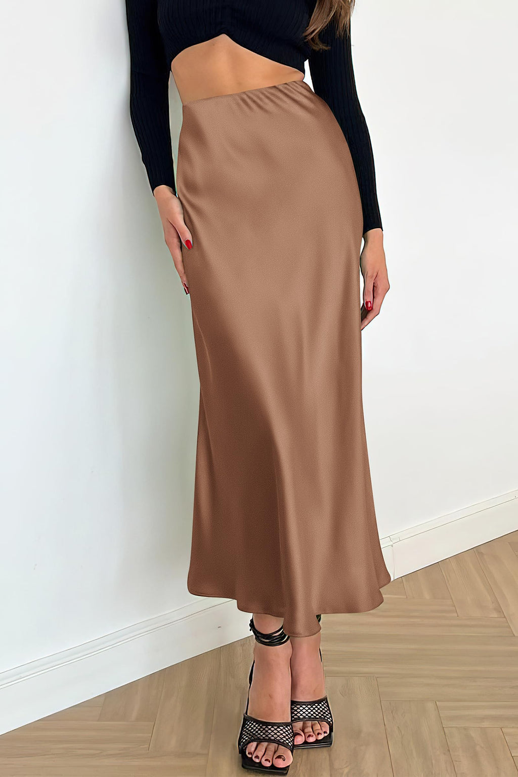 PRETTYGARDEN Women's Satin Skirts Dressy Casual Fall High Waisted Cocktail Wedding Flowy Elegant A Line Midi Skirt