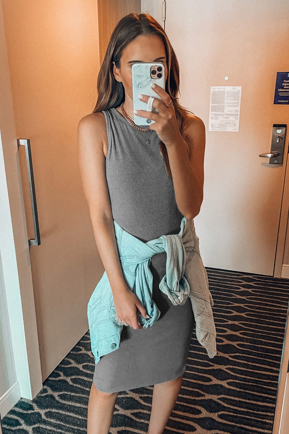 PRETTYGARDEN Women Bodycon Midi Dress Summer Spring Casual Vacation Sundress Fitted Sleeveless Tank Dresses