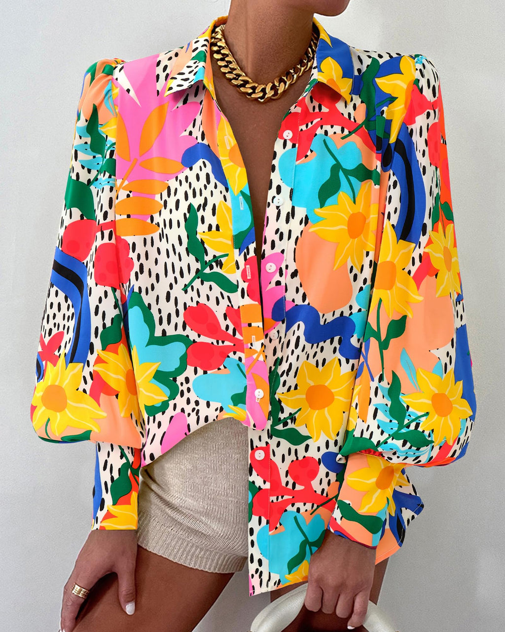 BTFBM Women Fashion Button Down Shirts V Neck Boho Printed Long Sleeve Blouses Dressy Casual Spring Fall Tops