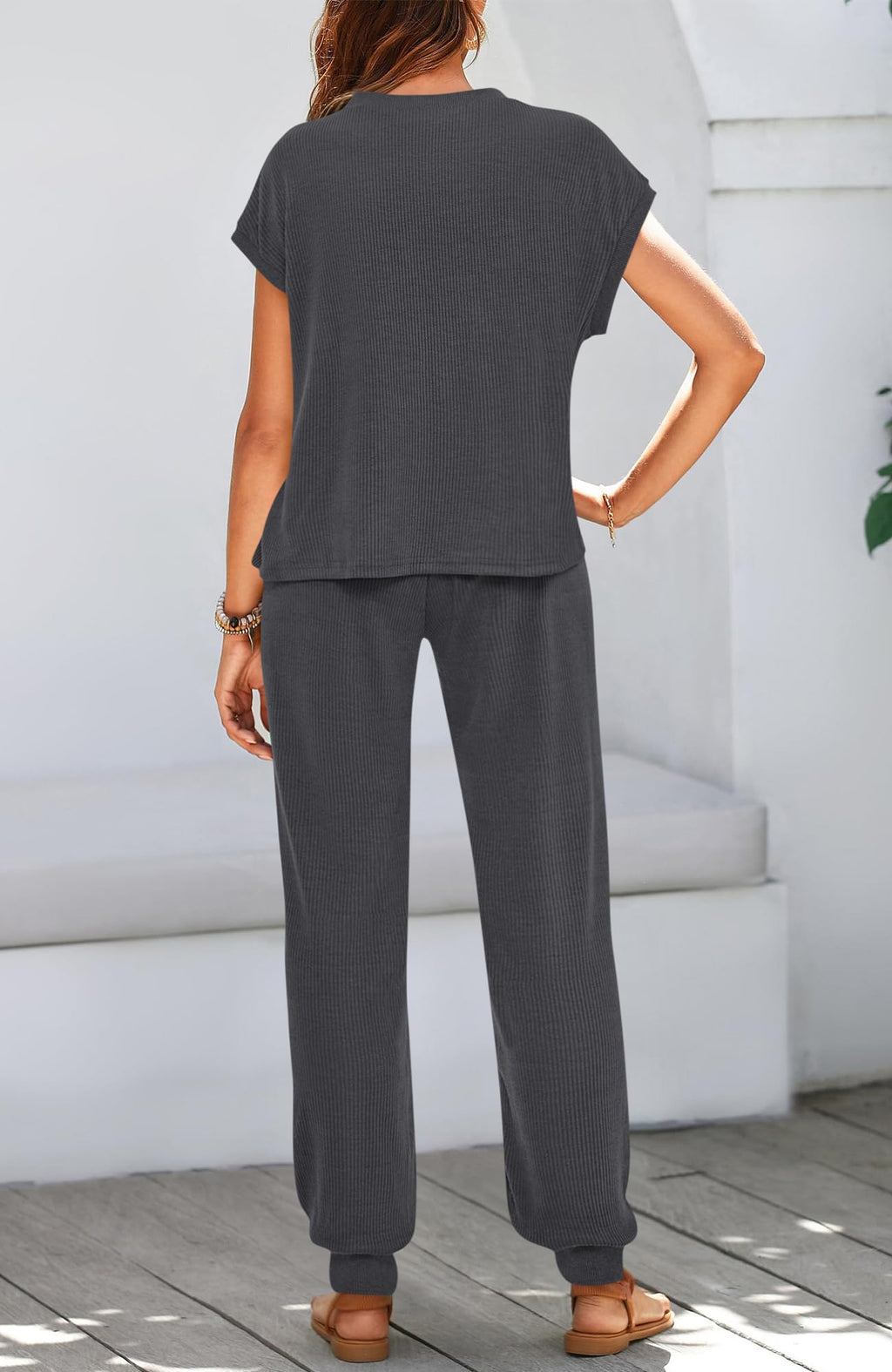 BTFBM Women's Two Piece Tracksuit Outfits Summer Short Sleeve Tops Long Pants Jogger Lounge Matching Sets Sweatsuit