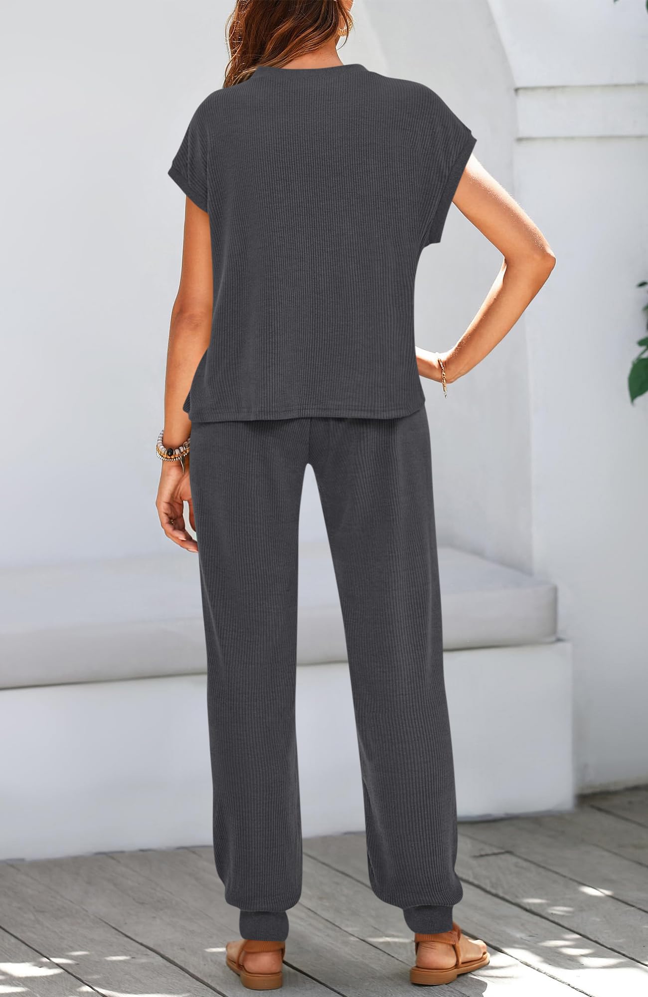 BTFBM Women's Two Piece Tracksuit Outfits Summer Short Sleeve Tops Long Pants Jogger Lounge Matching Sets Sweatsuit