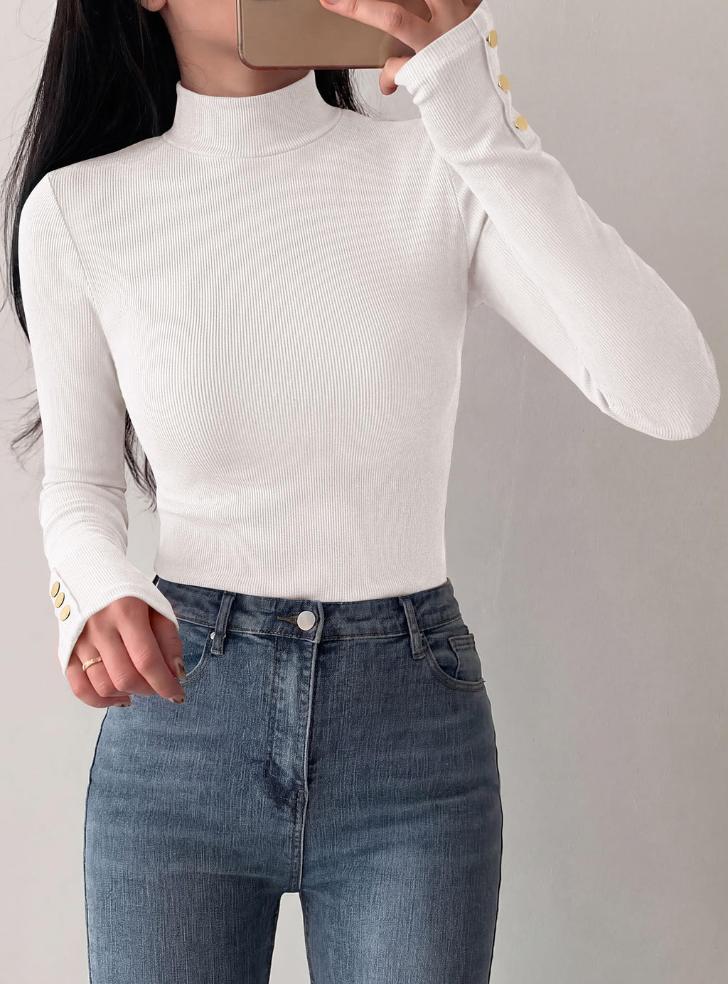PRETTYGARDEN Women's Ribbed Mock Neck Long Sleeve Tops | Slim Fitted T-Shirts, Soft Stretch, Decorative Buttons, Going Out Work Casual Wear, Fall Outfits Layering Winter Clothes