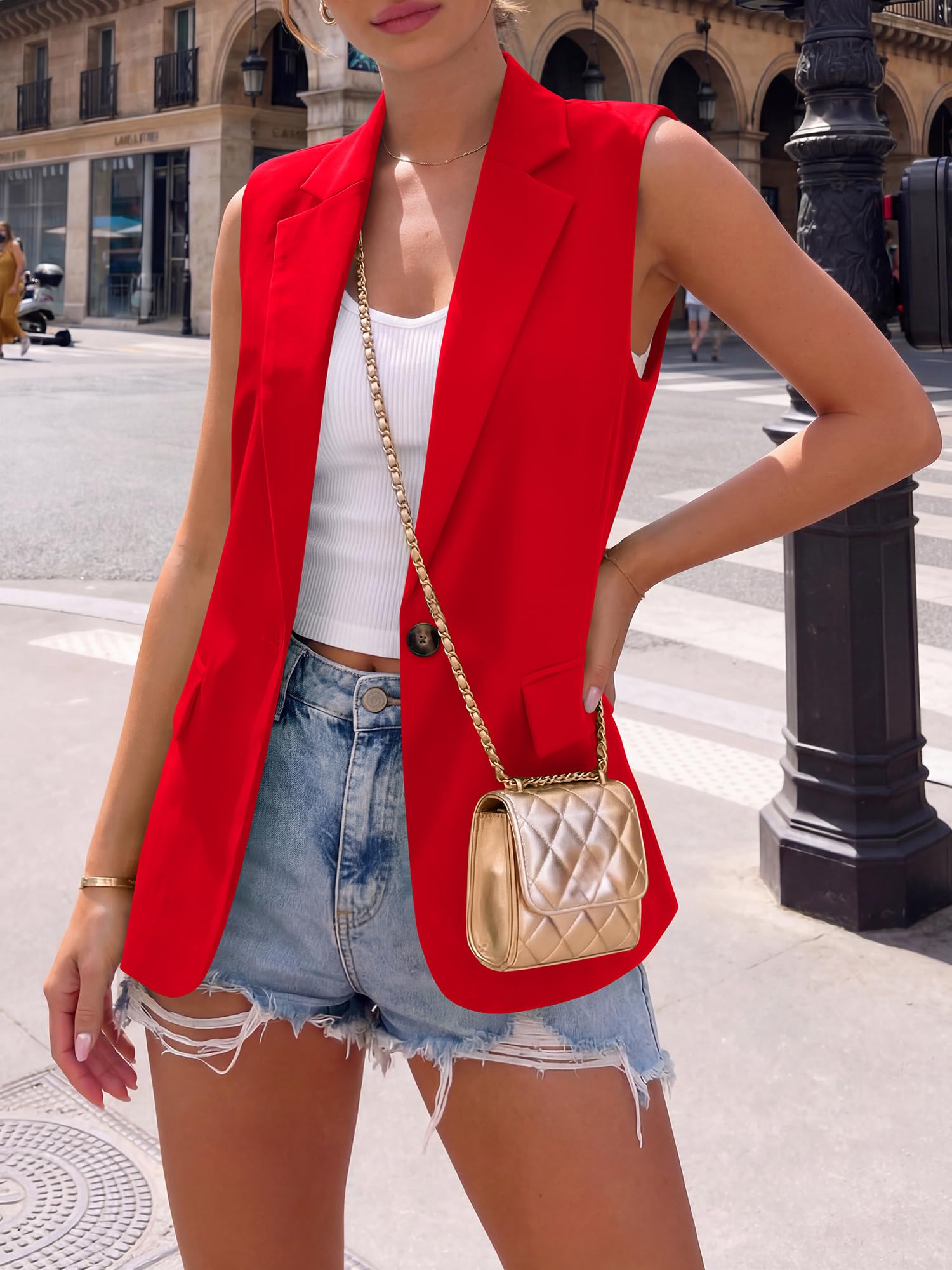 BTFBM Blazers For Women Spring Button Down Loose Vest Tops For Women Work Business Casual Outfits Summer Fashion