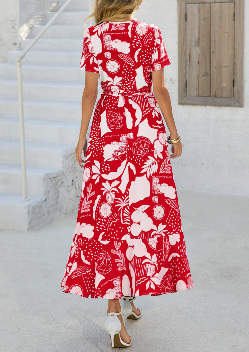 PRETTYGARDEN Women's Summer Maxi Dress Casual Wrap Floral Boho Short Sleeve V Neck Split Ruffle Beach Long Dresses