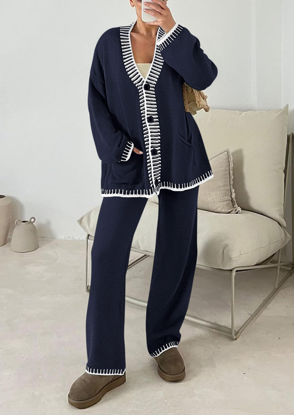 PRETTYGARDEN Lounge Sets for Women Fall Loungewear 2 Piece Outfits Cardigan Sweaters Track Suit Matching Winter Clothing