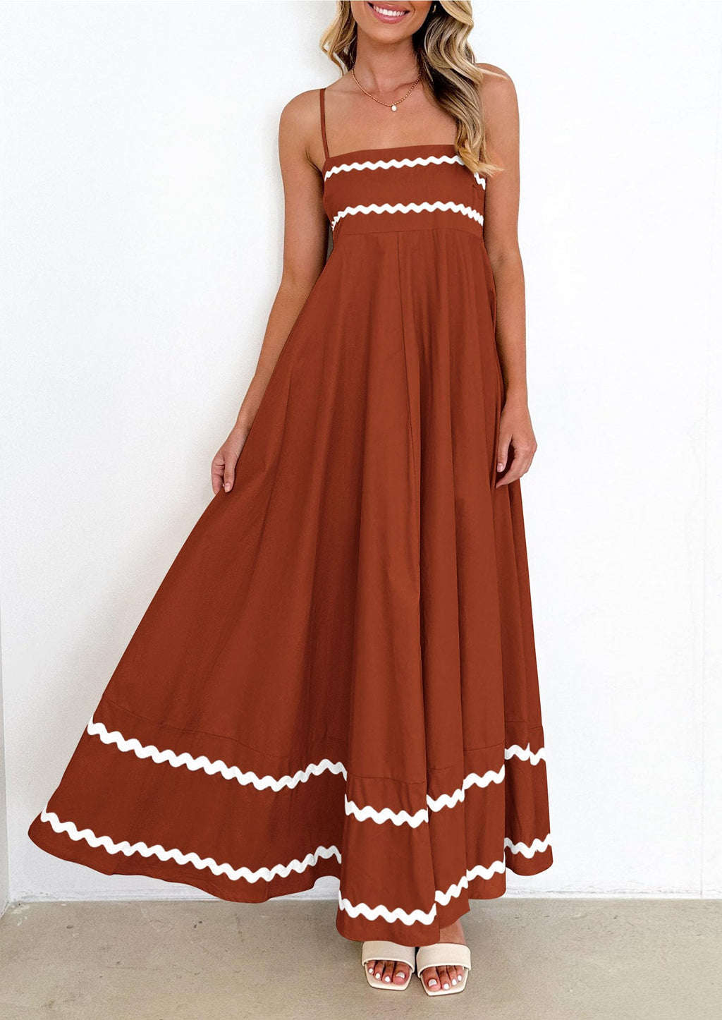 PRETTYGARDEN Women's Summer Flowy Maxi Dress Casual Sleeveless Spaghetti Strap Ruffle Beach Long Dresses