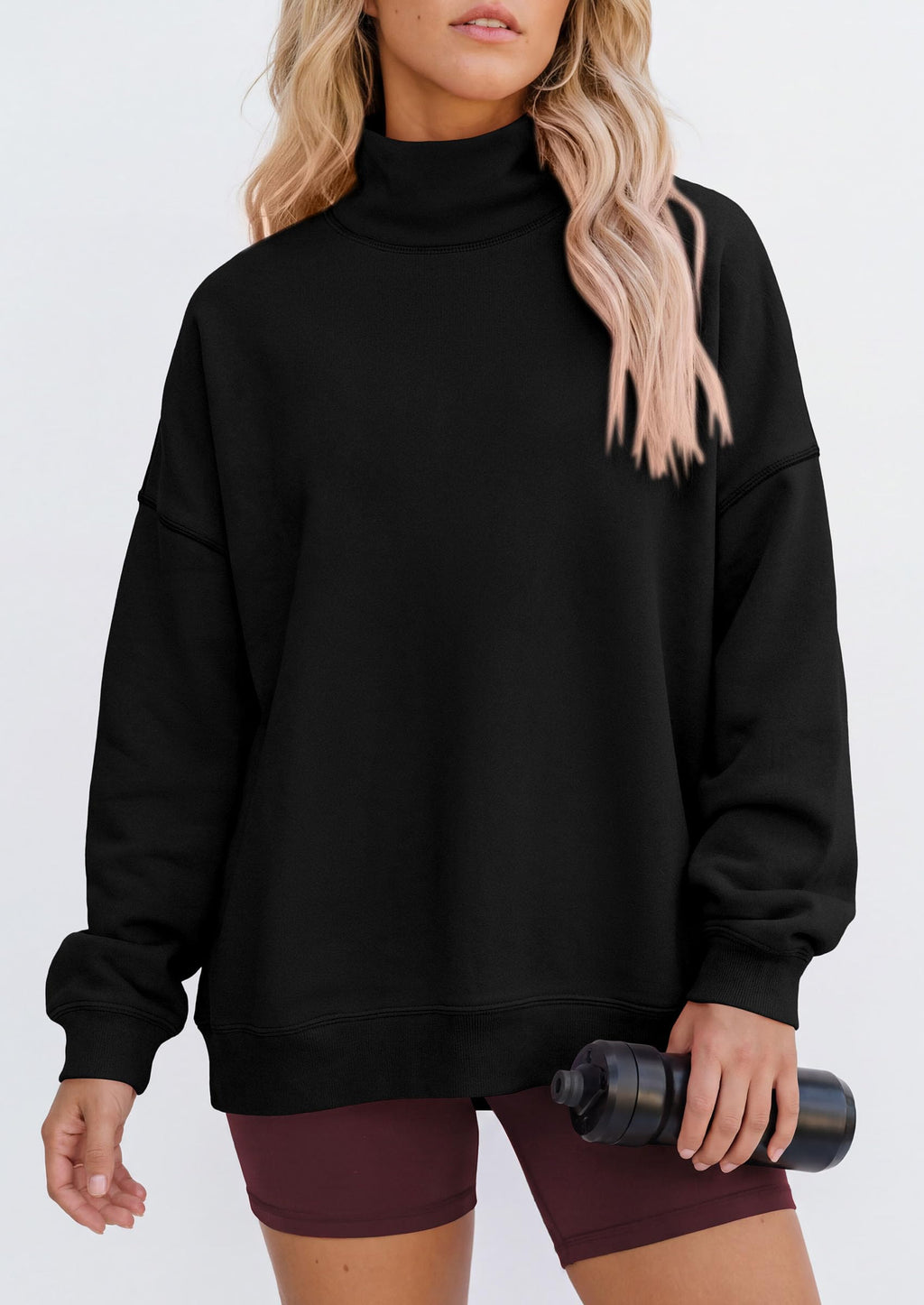 PRETTYGARDEN Womens Mock Neck Sweatshirt Oversized Pullover Loose Fit,Side Pockets,Long Sleeve Drop Shoulder Tops,Casual Lounge Work Travel Airport Outfits,Fall Fashion Winter Clothes
