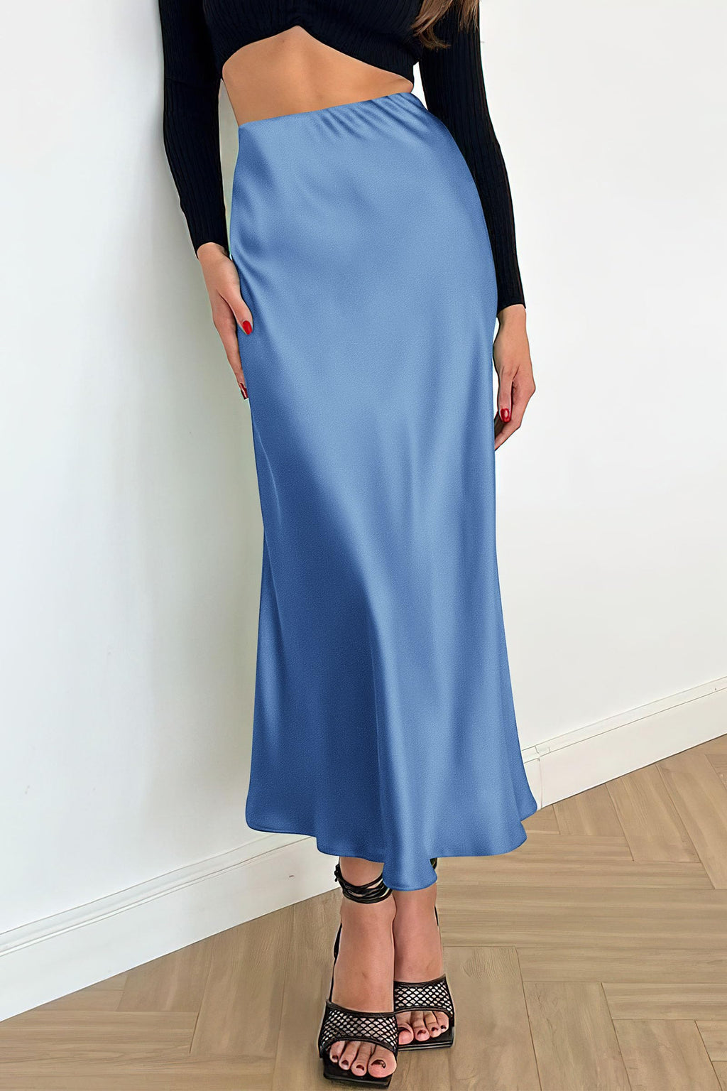 PRETTYGARDEN Women's Satin Skirts Dressy Casual Fall High Waisted Cocktail Wedding Flowy Elegant A Line Midi Skirt