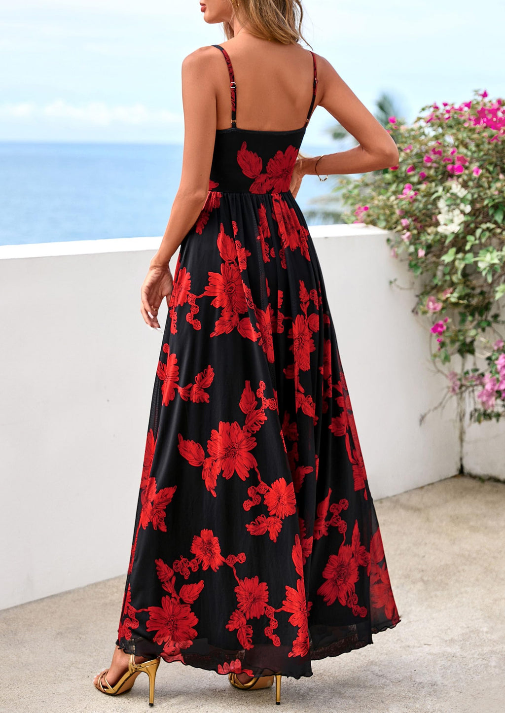 PRETTYGARDEN Women Summer Floral Maxi Dress Spirng Spaghetti Strap Mesh Boho Sundress Party Beach Vacation Long Dresses