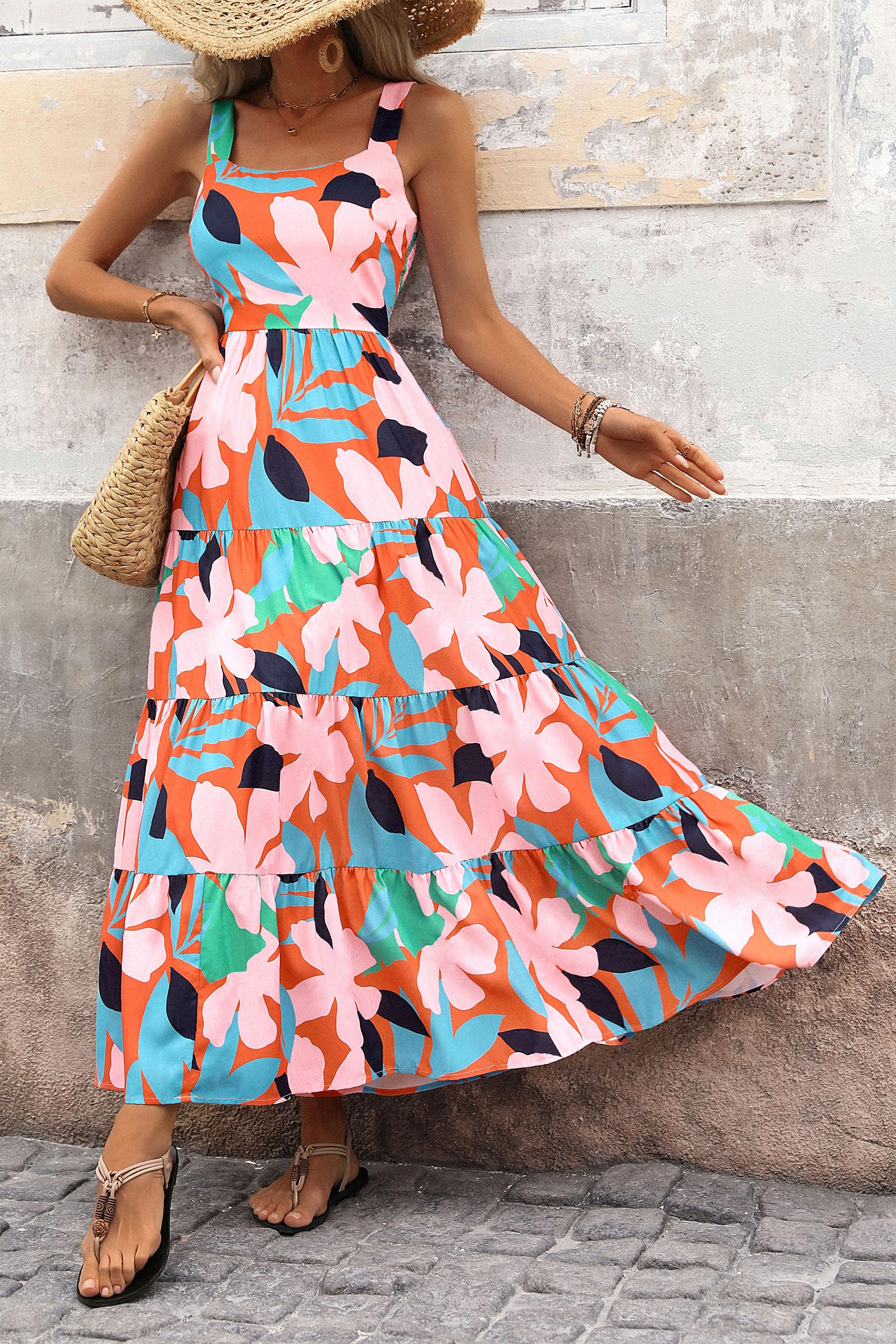 PRETTYGARDEN Women's Summer Floral Maxi Dress Sleeveless Smocked Ruffle Long Flowy Beach Vacation Boho Sundresses