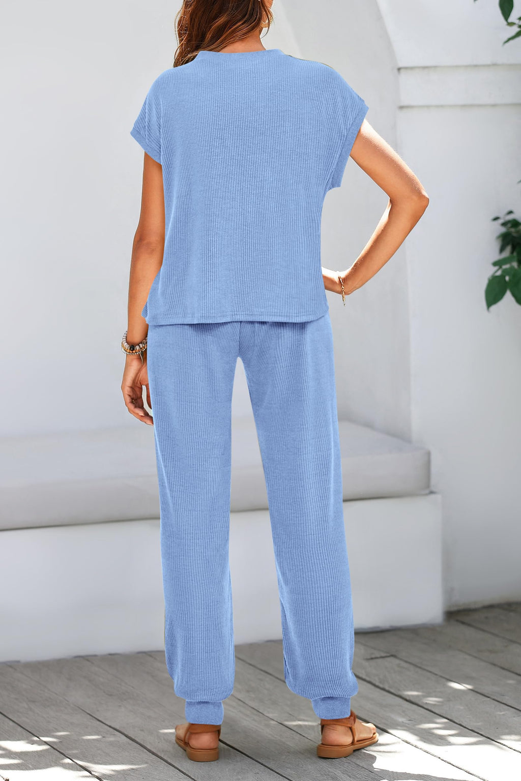 BTFBM Women's Two Piece Tracksuit Outfits Summer Short Sleeve Tops Long Pants Jogger Lounge Matching Sets Sweatsuit