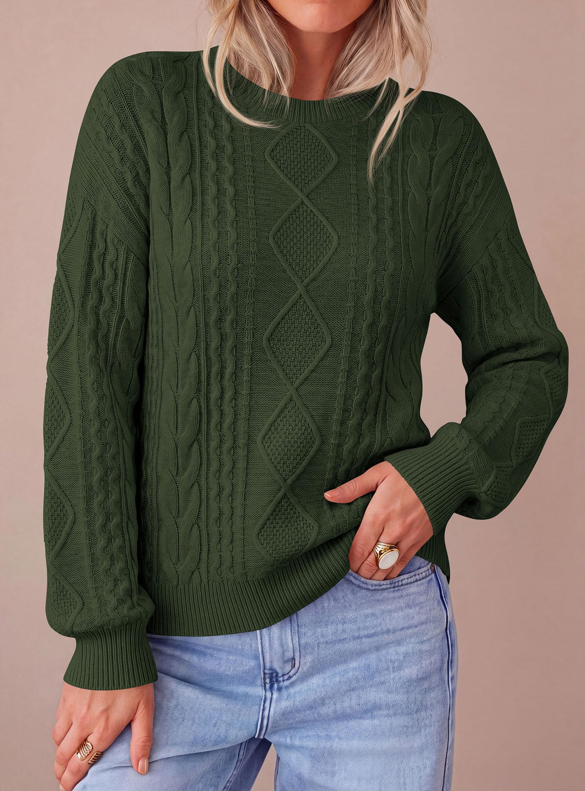 PRETTYGARDEN Women's Crewneck Cable Knit Sweater Pullover Tops Soft Luxury,Long Sleeve Sweaters,Chunky Texture,Fall Outfits,Warm Layering,Daily Wear,Work Holiday,Winter Going out Top