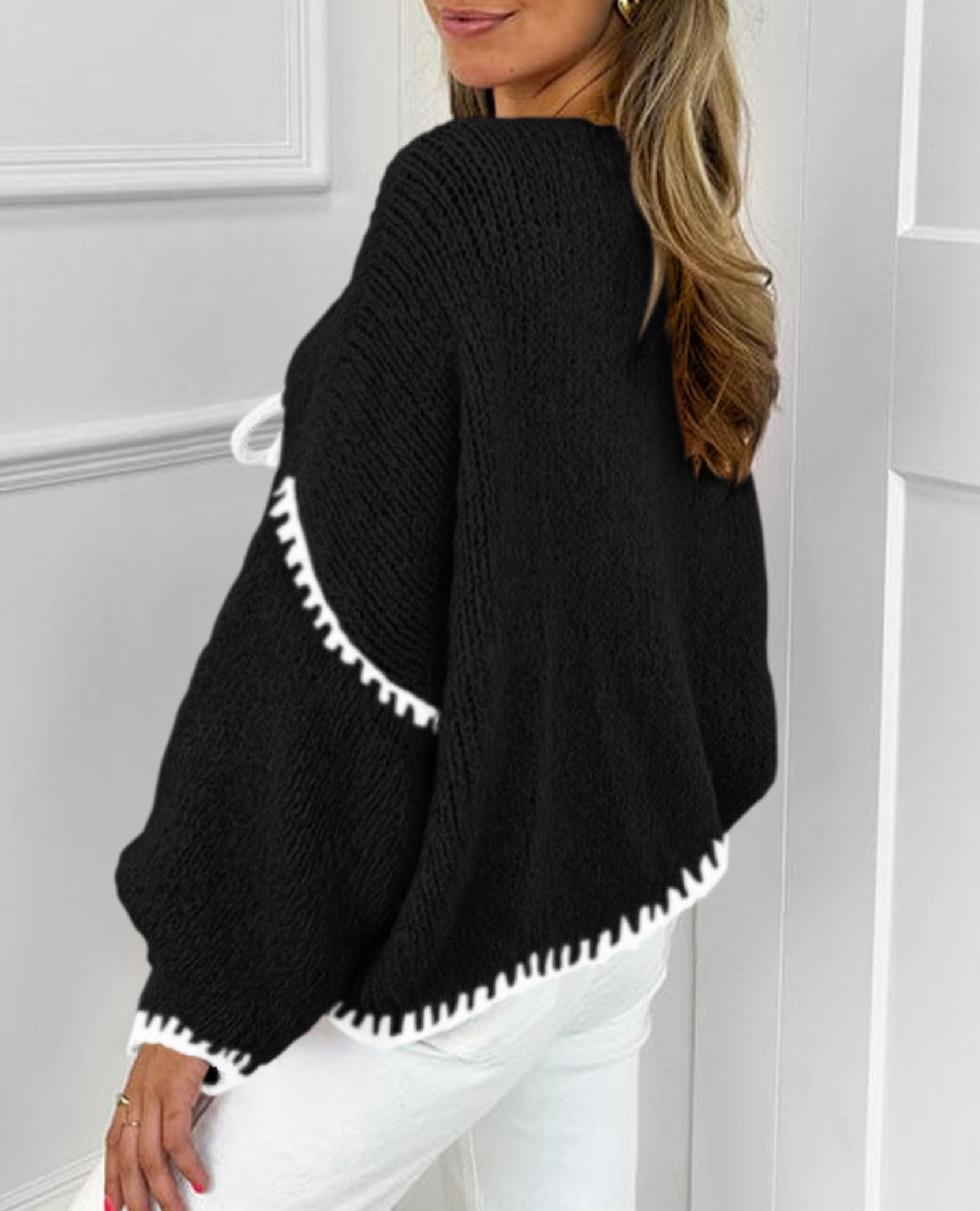 PRETTYGARDEN Women's Tie Front Bow Cardigan Sweaters Chunky Knit Long Puff Sleeve Trendy Fall Winter Jacket Coat