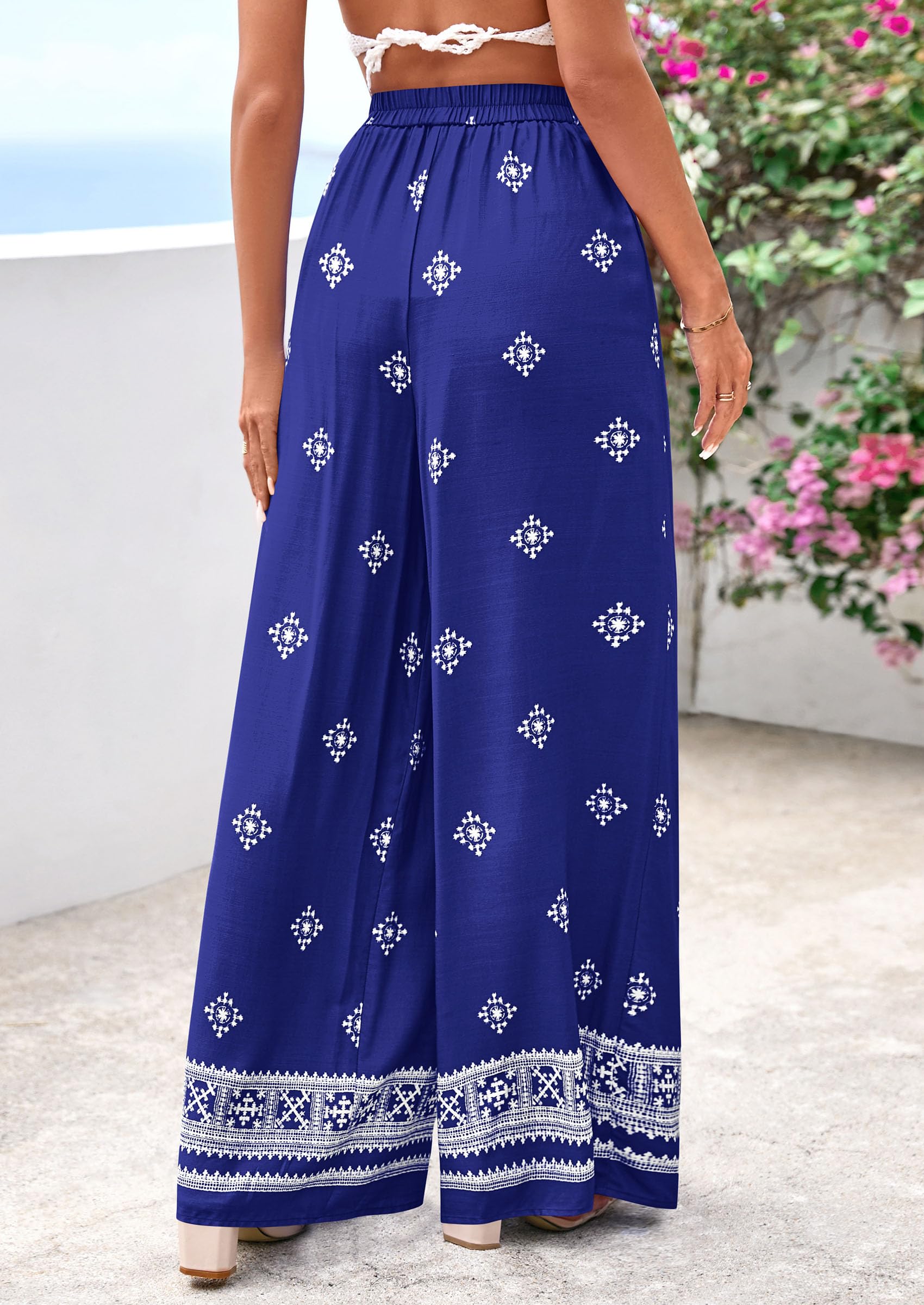 PRETTYGARDEN Women's Wide Leg Palazzo Pants Summer Boho Floral Trousers Spring Flowy Beach Vacation Clothes Resort Wear