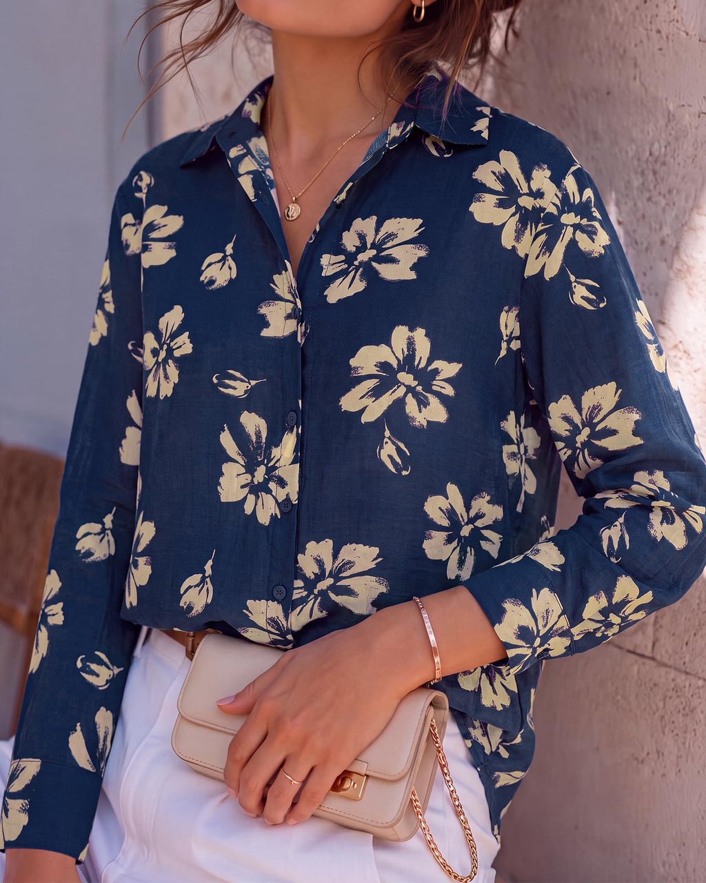 BTFBM Womens Blouses Dressy Casual Floral Long Sleeve Shirts Polka Dot Tops Classic Lapel Collar,Button Cuffs,V Neck Button Down Shirt,Business Casual Outfits,Early Fall Fashion Clothing Trendy