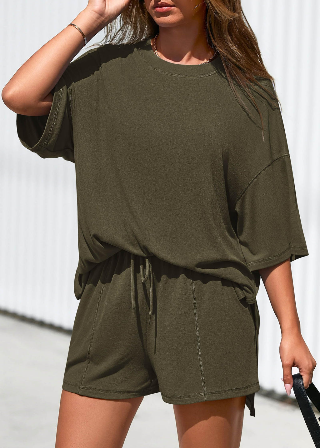 FreshPretty 2 Piece Sets for Women Summer Lounge Sets Casual Oversized Tshirts Shorts Matching Airport Travel Outfits Postpartum