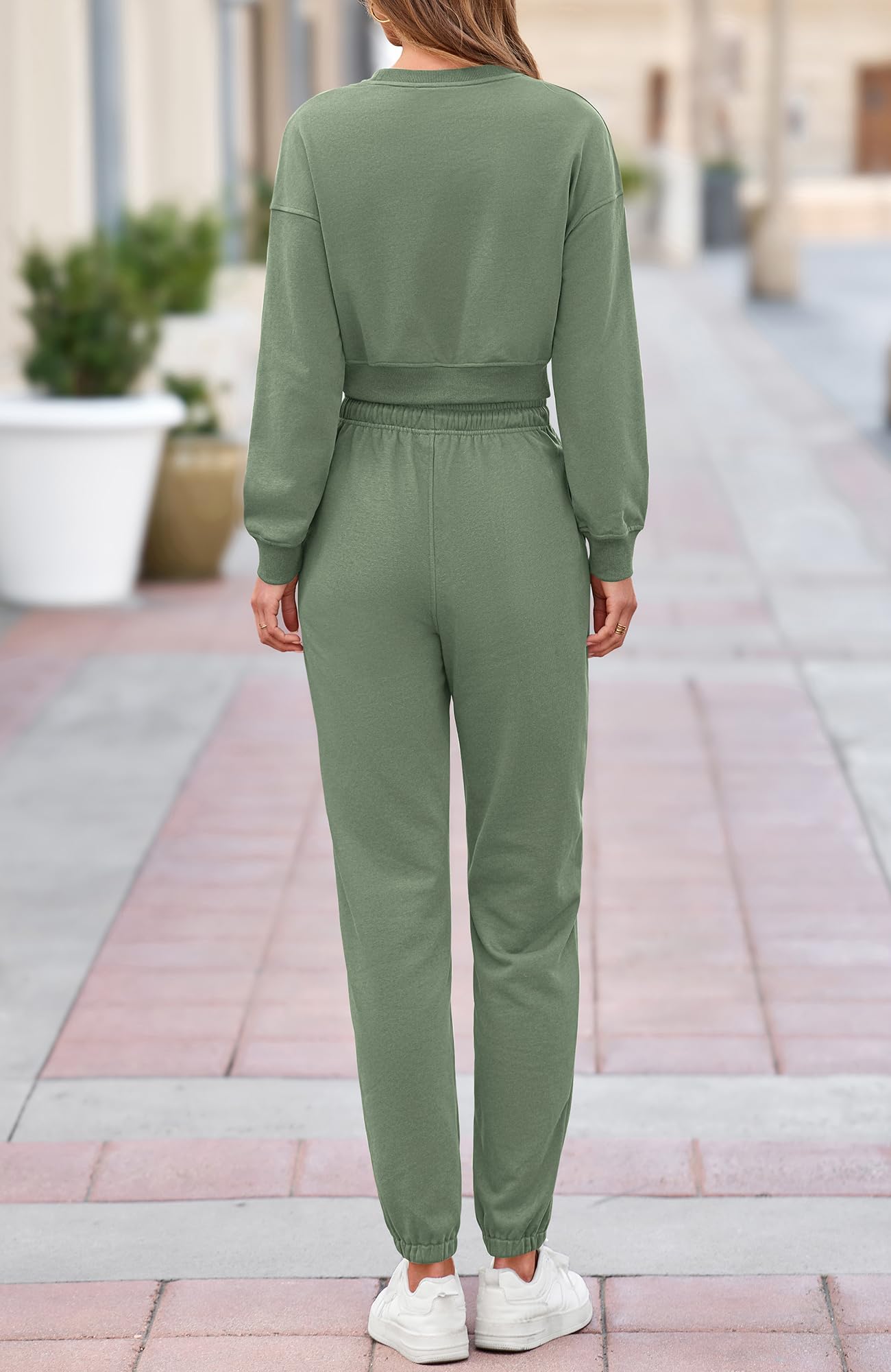 BTFBM Women 2 Piece Outfits Long Sleeve Crop Top Pullover Drawstring Pant Jogger Set Casual Sweatsuits Tracksuit Pockets